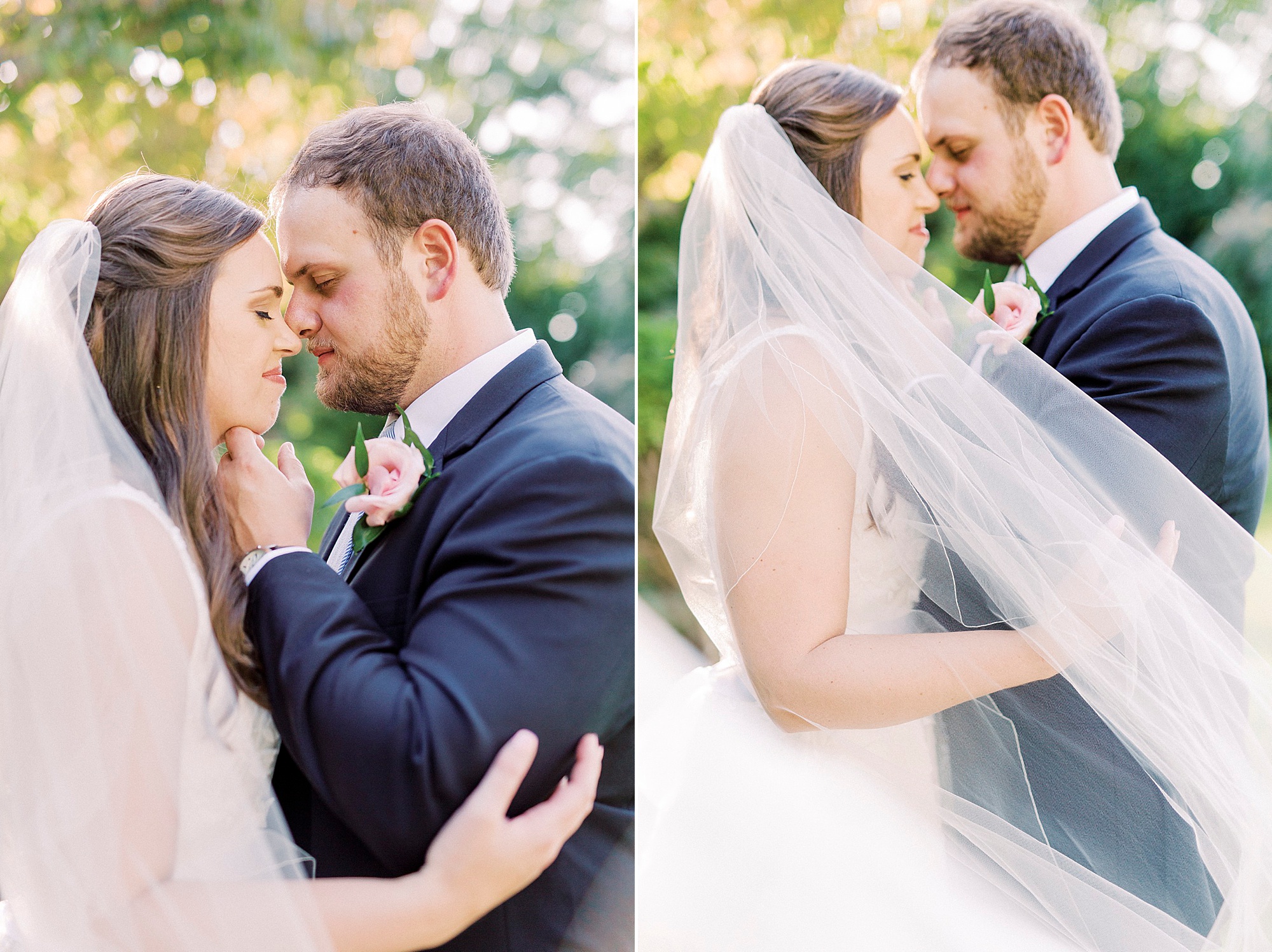 newlyweds hug with veil around them in Blowing Rock NC