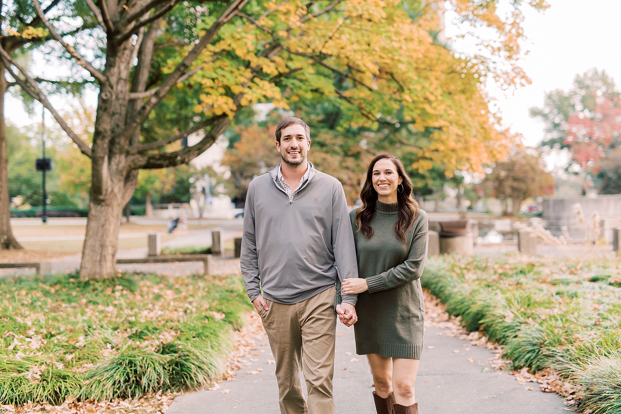 bride and groom walk through Marshall Park