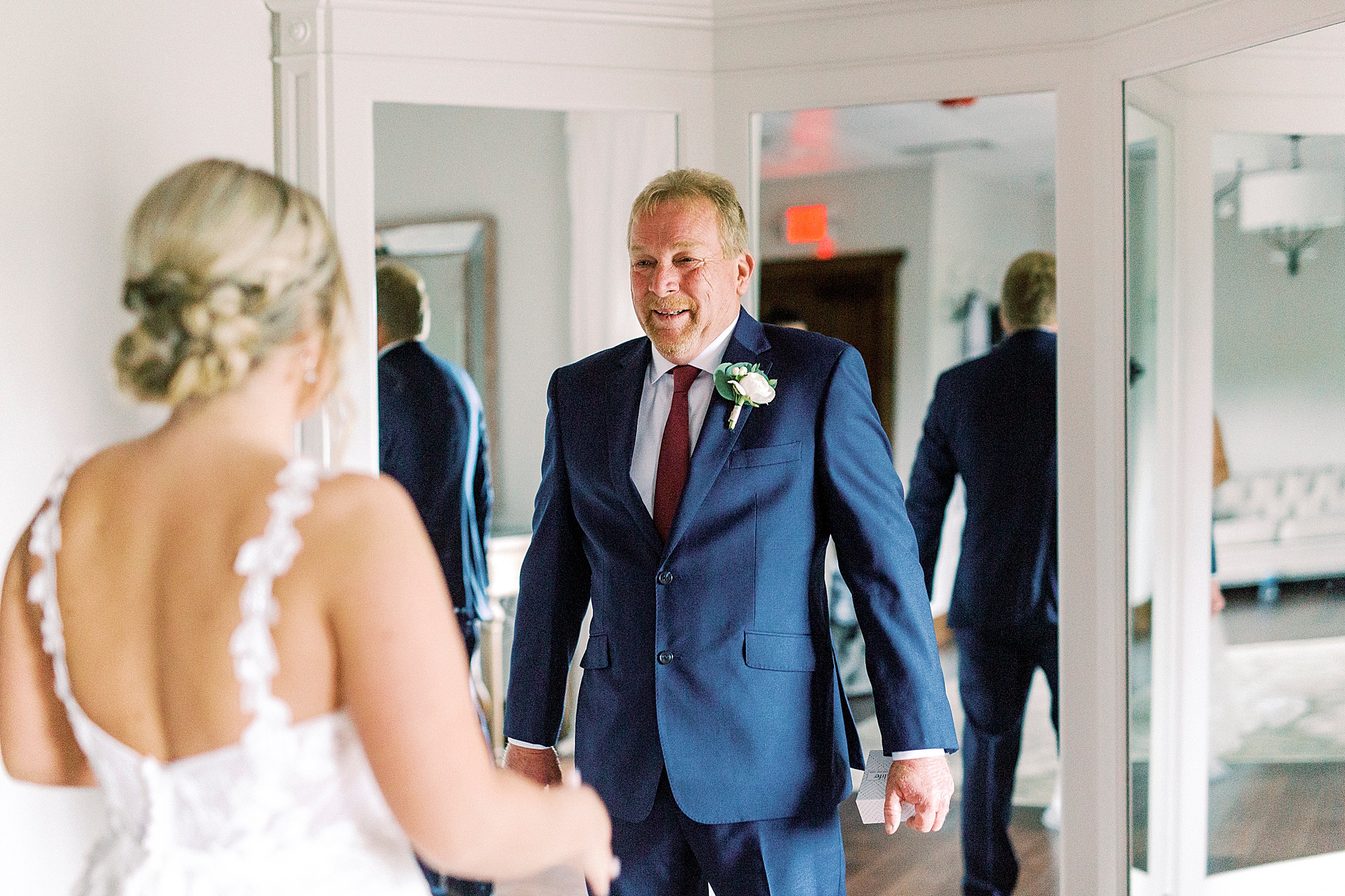 bride and dad have first look in Greensboro NC