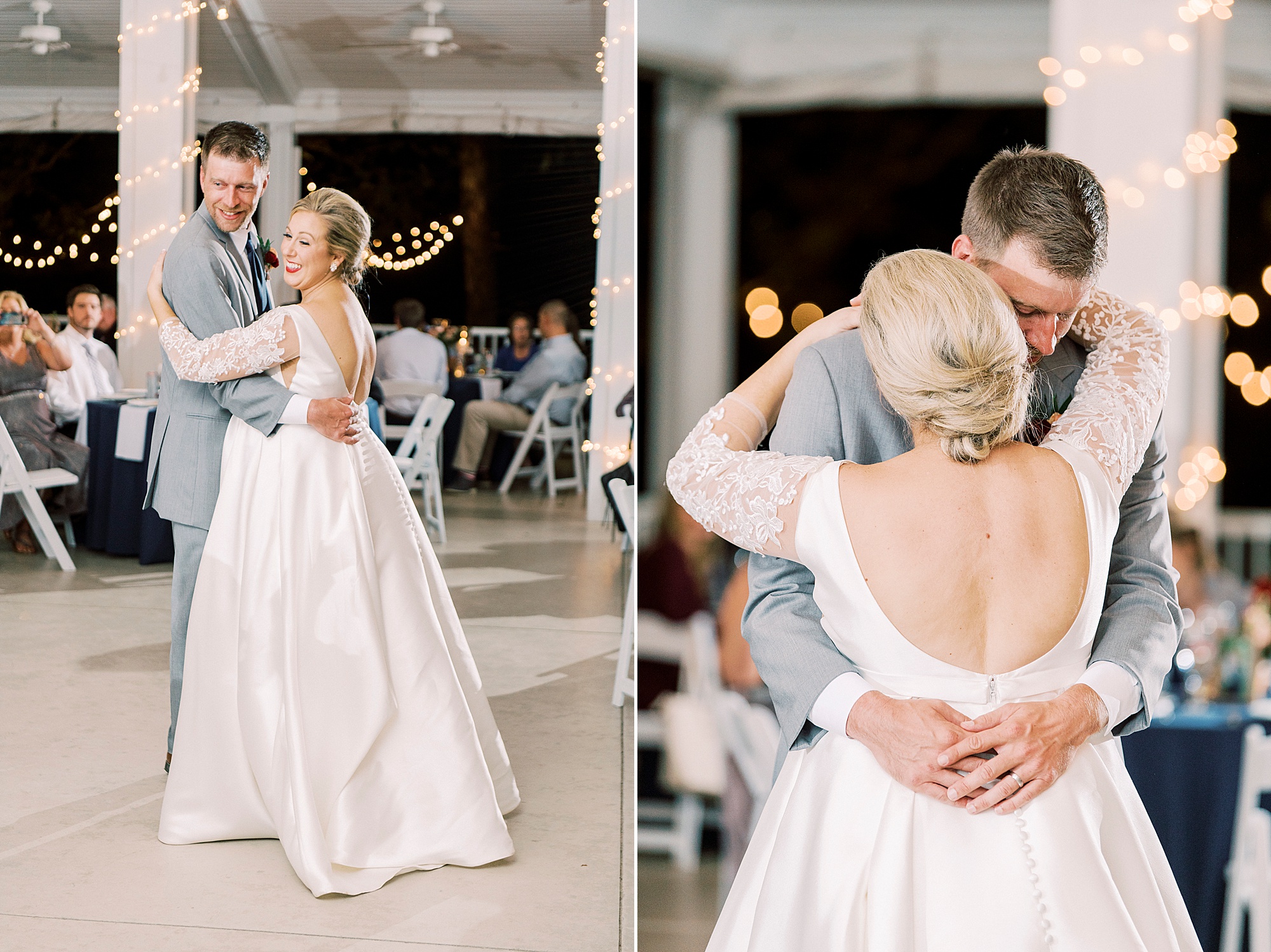 bride and groom have first dance during NC wedding reception