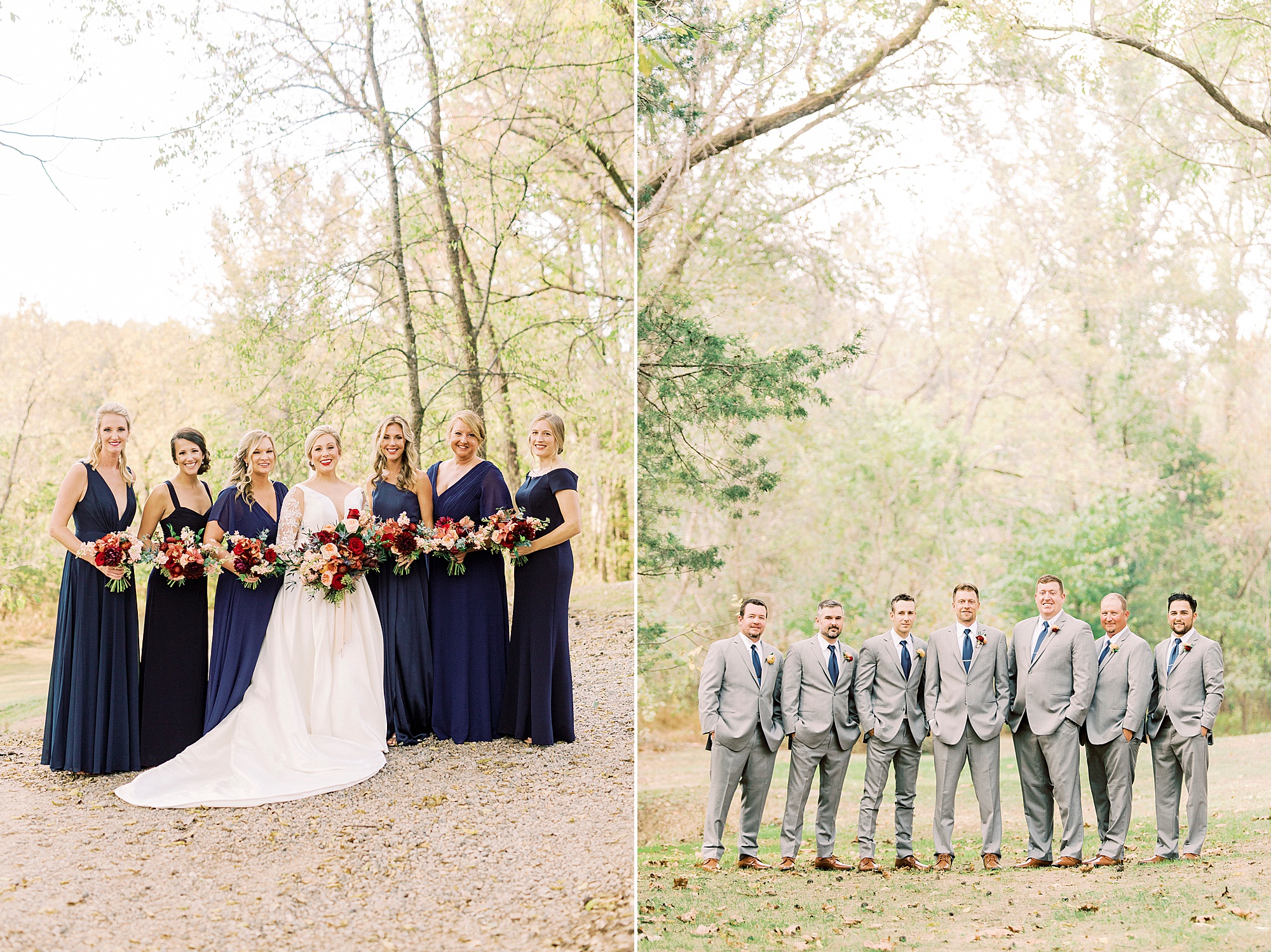 portraits of bridesmaids and groomsmen before NC wedding