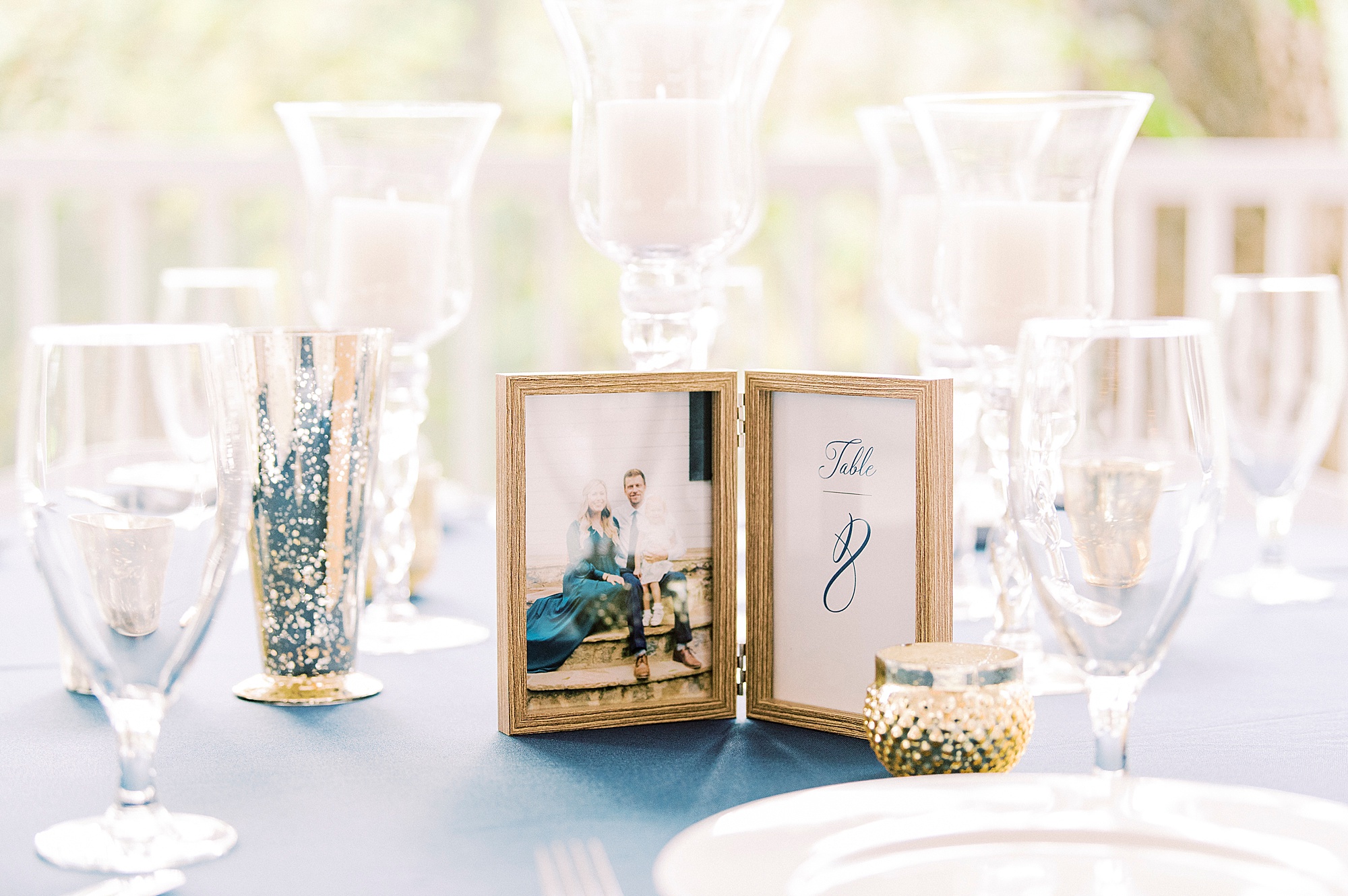 centerpieces in gold frames for Vesuvius Vineyard reception