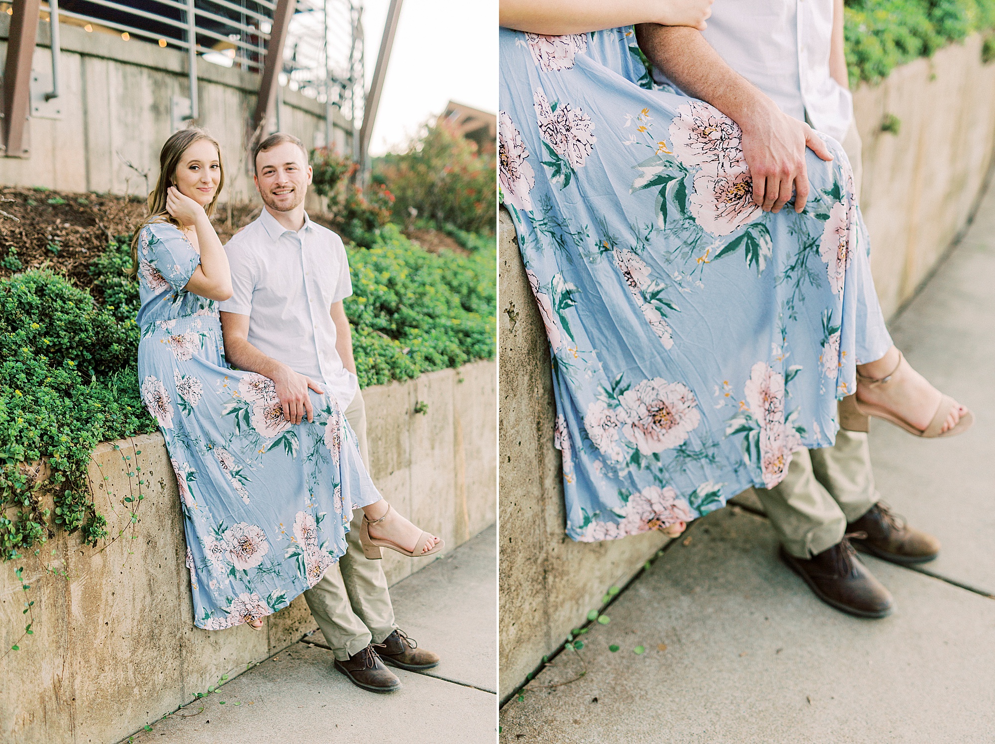 couple sits on wall at the Whitewater Center in Charlotte NC