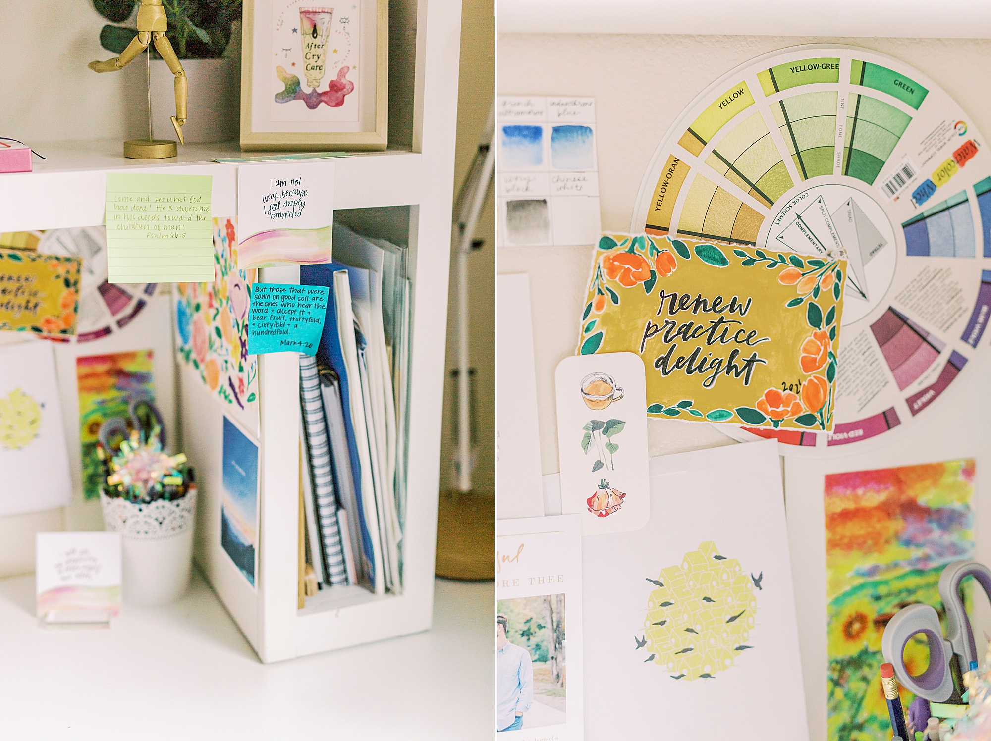 watercolor artist's tools on desk during Charlotte branding session