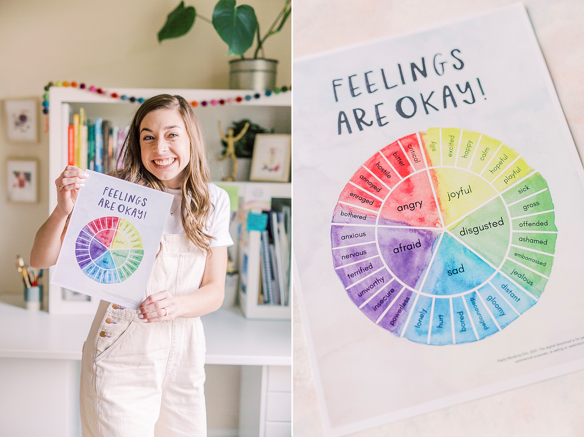 woman holds feelings wheel during Charlotte branding session