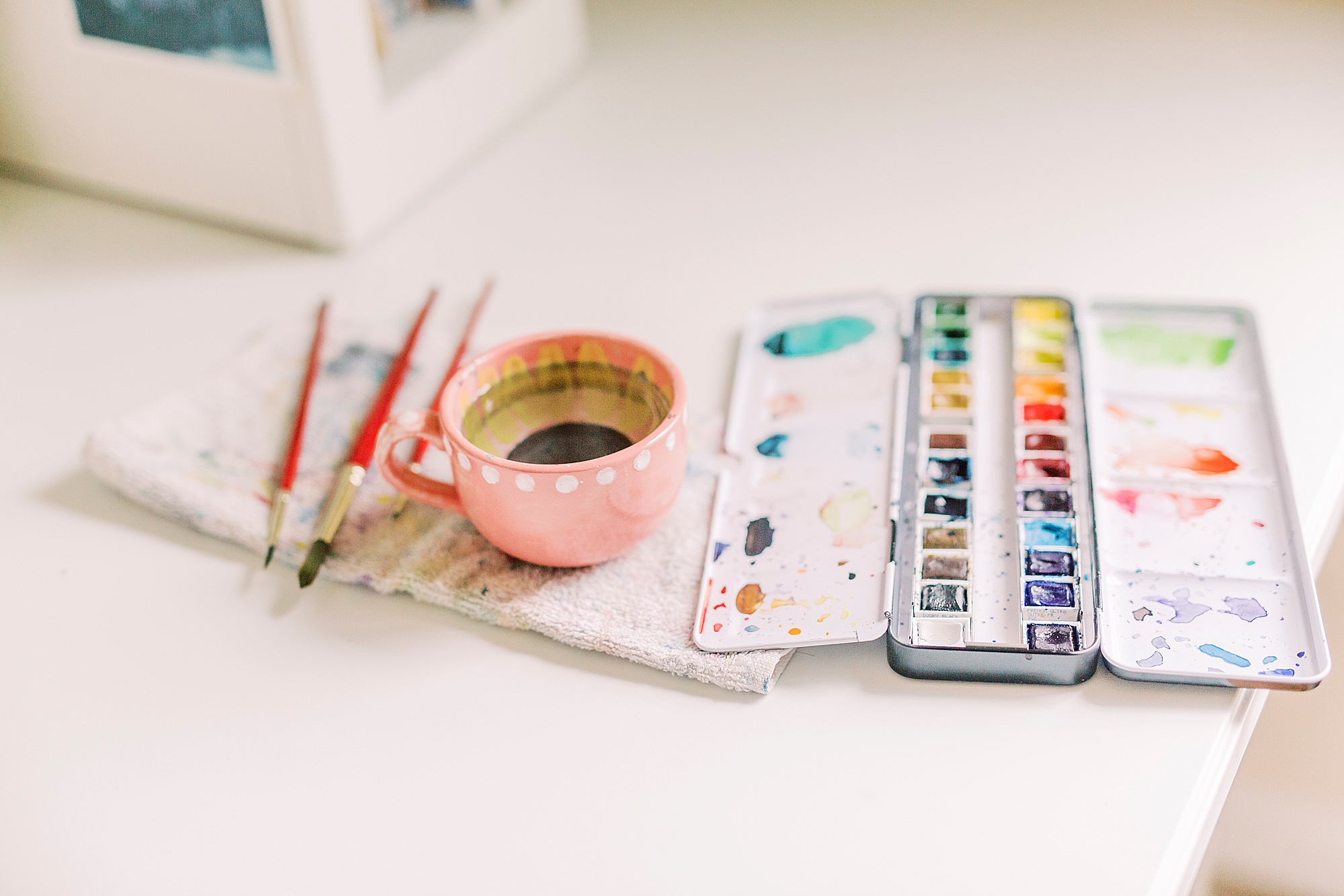 artist's watercolor supplies during Charlotte branding session