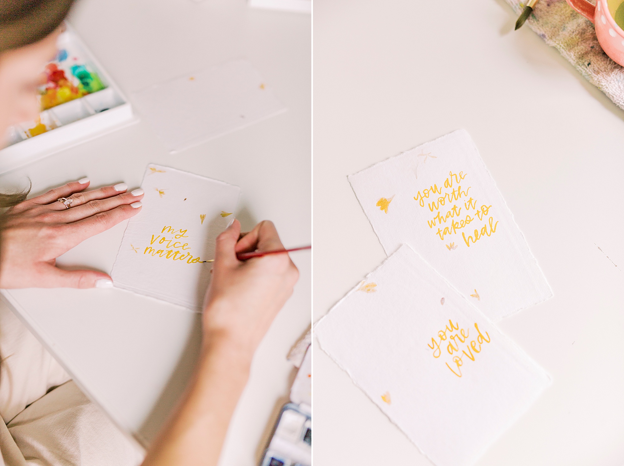 woman writes during Charlotte branding session