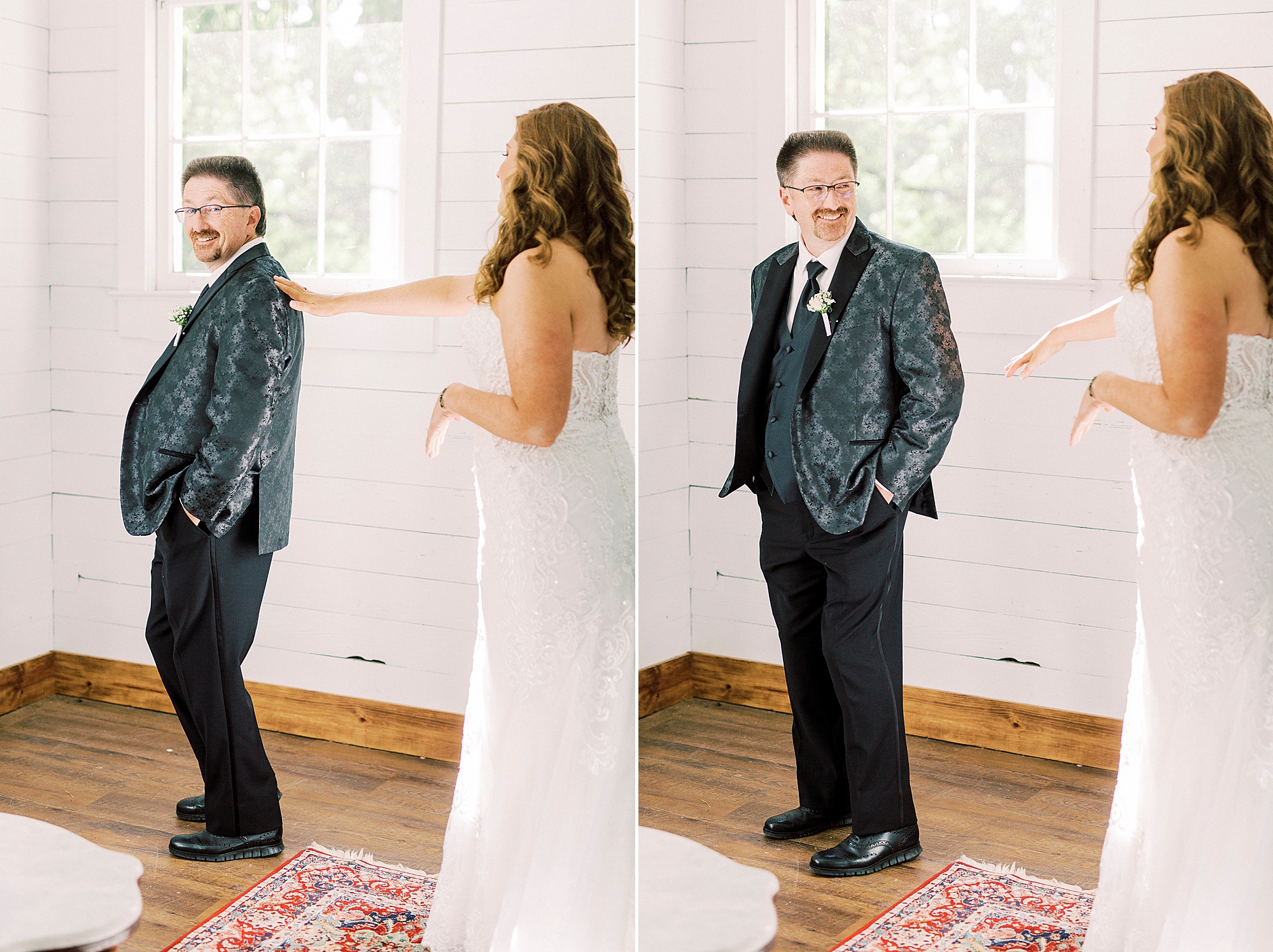 bride and dad have first look at The Dairy Barn