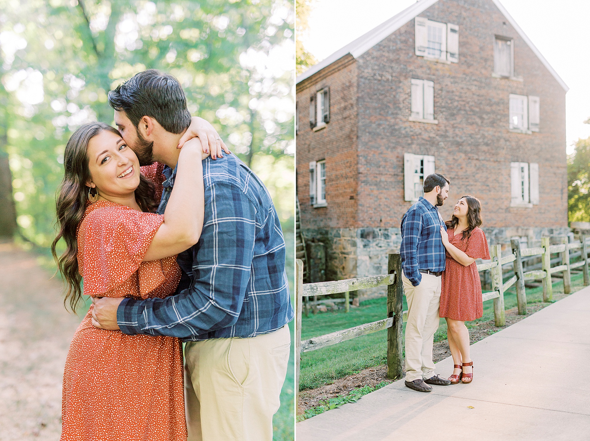 groom hugs bride by brick building at Sloan Park