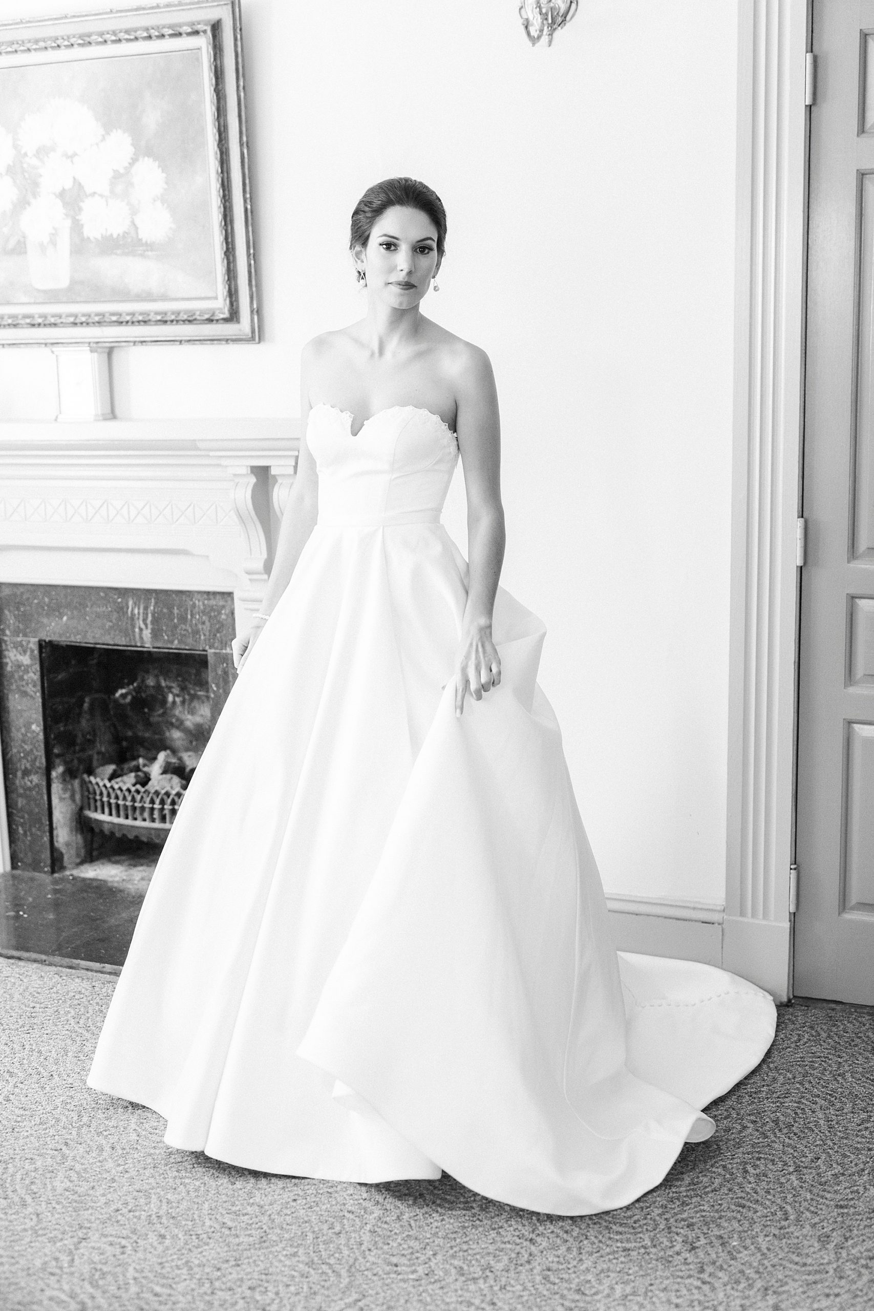 bride in strapless gown with classic updo for 1812 Hitching Post wedding