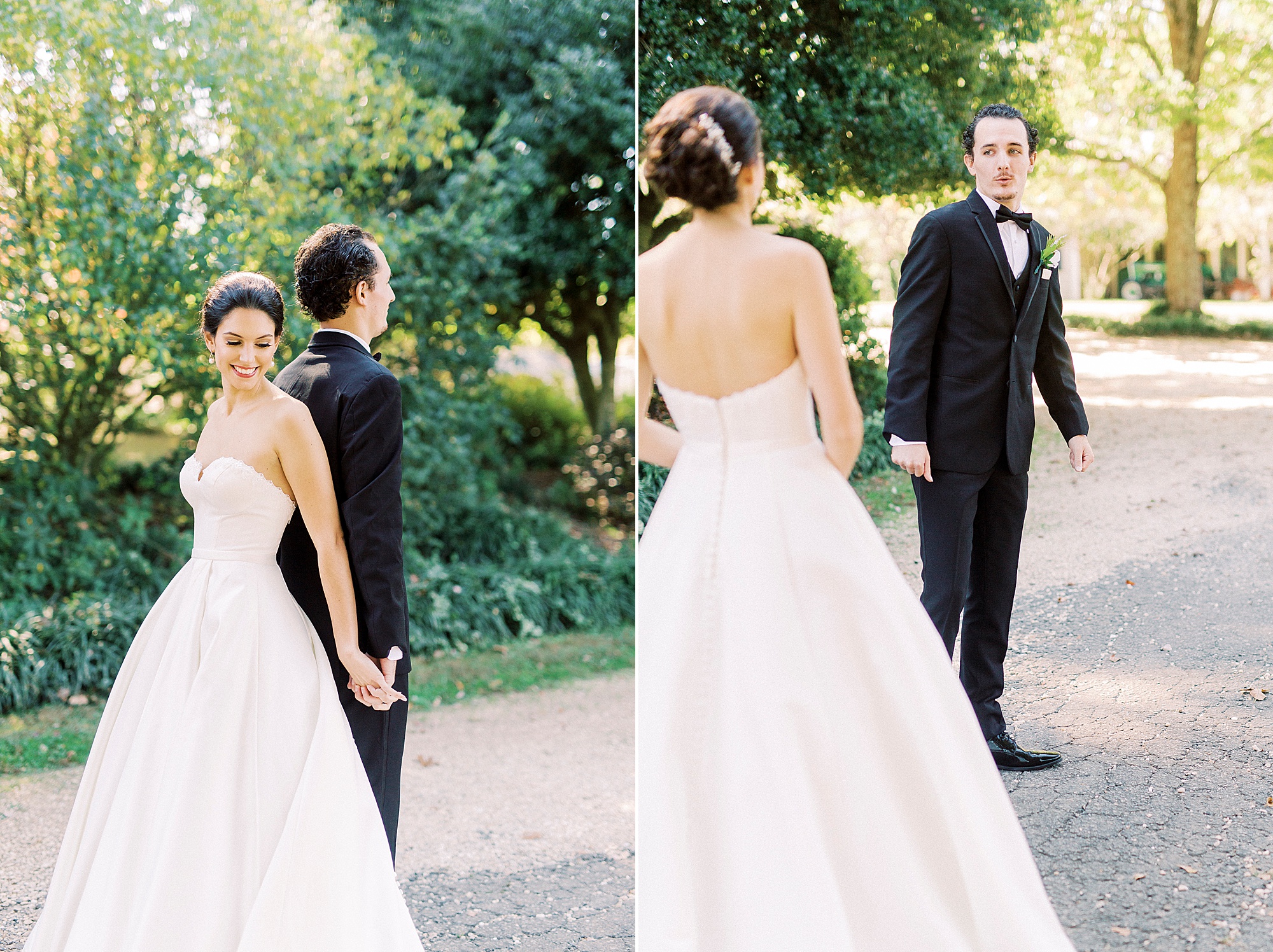 bride and groom have first touch before 1812 Hitching Post wedding