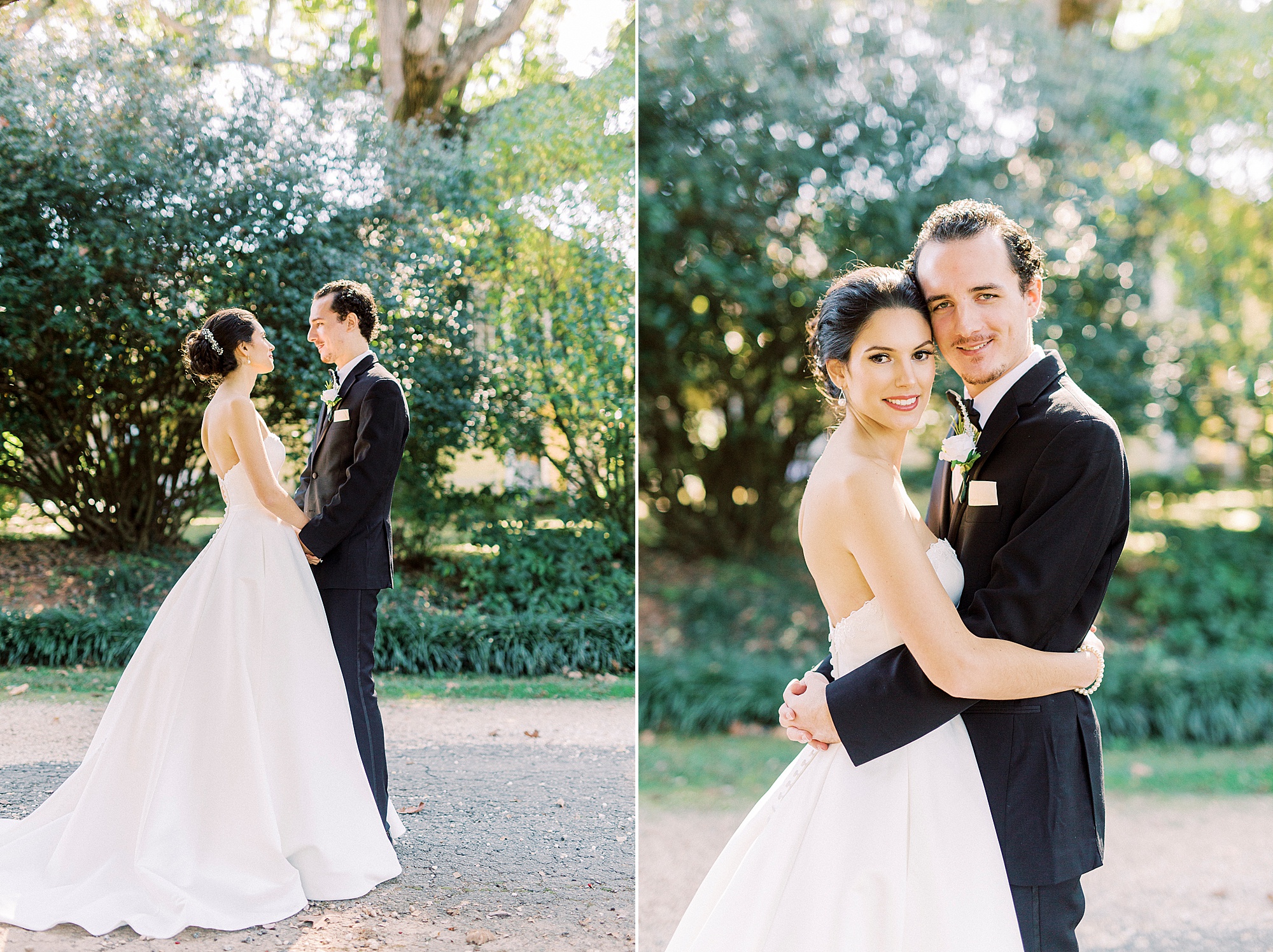 newlyweds hug during portraits at 1812 Hitching Post wedding