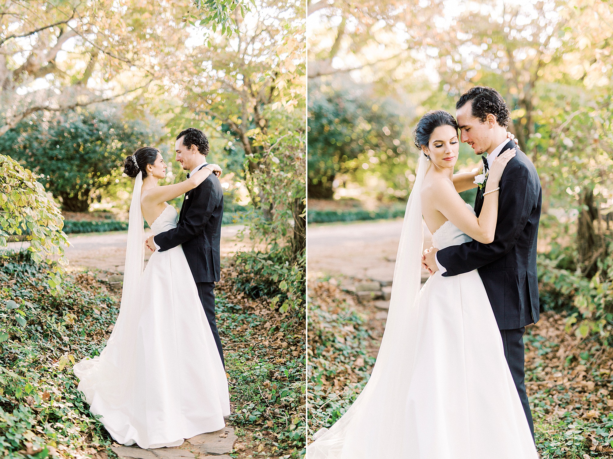 bride and groom hug on front lawn of 1812 Hitching Post