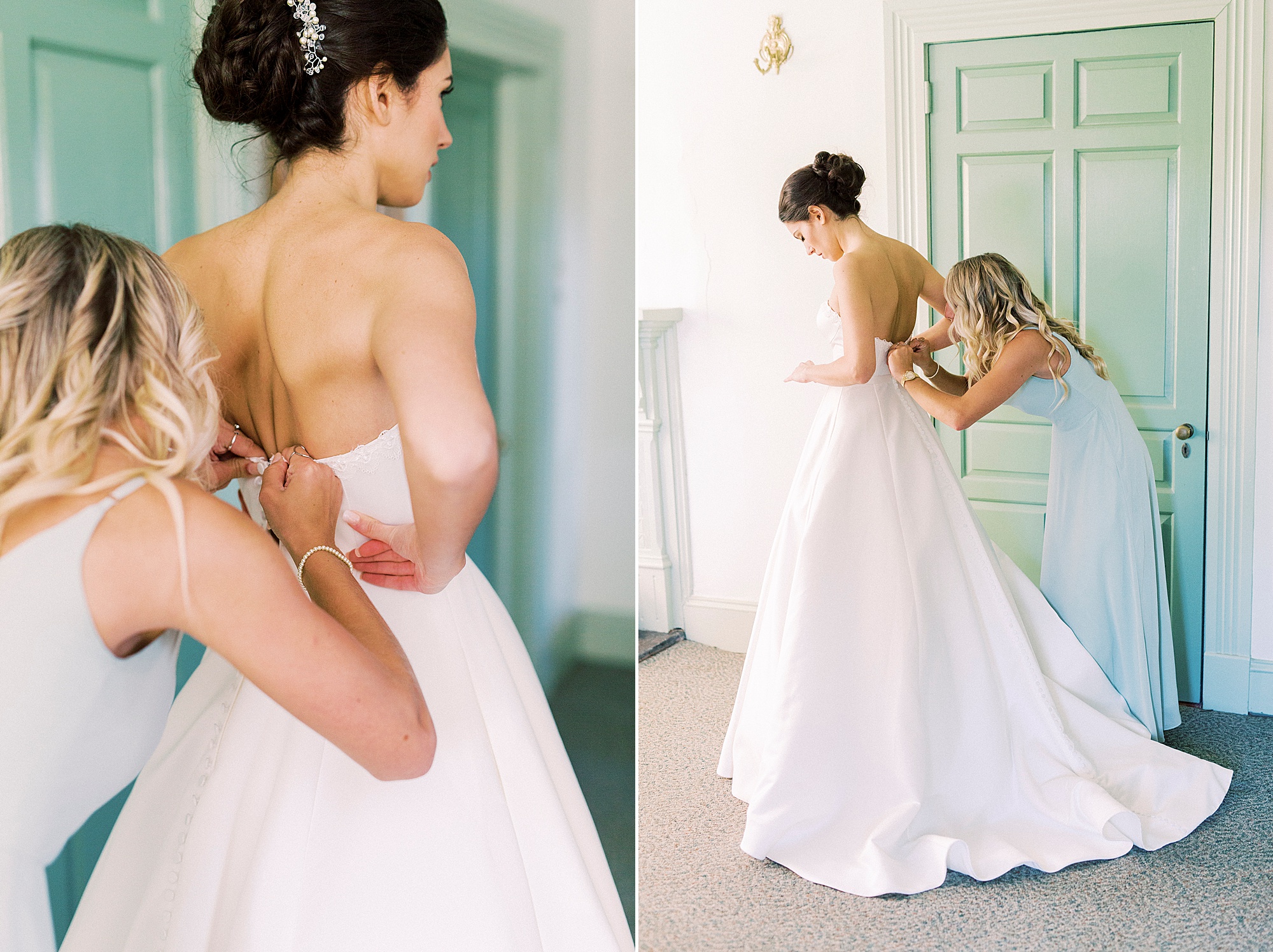 bride and mother prepare for wedding day in North Carolina