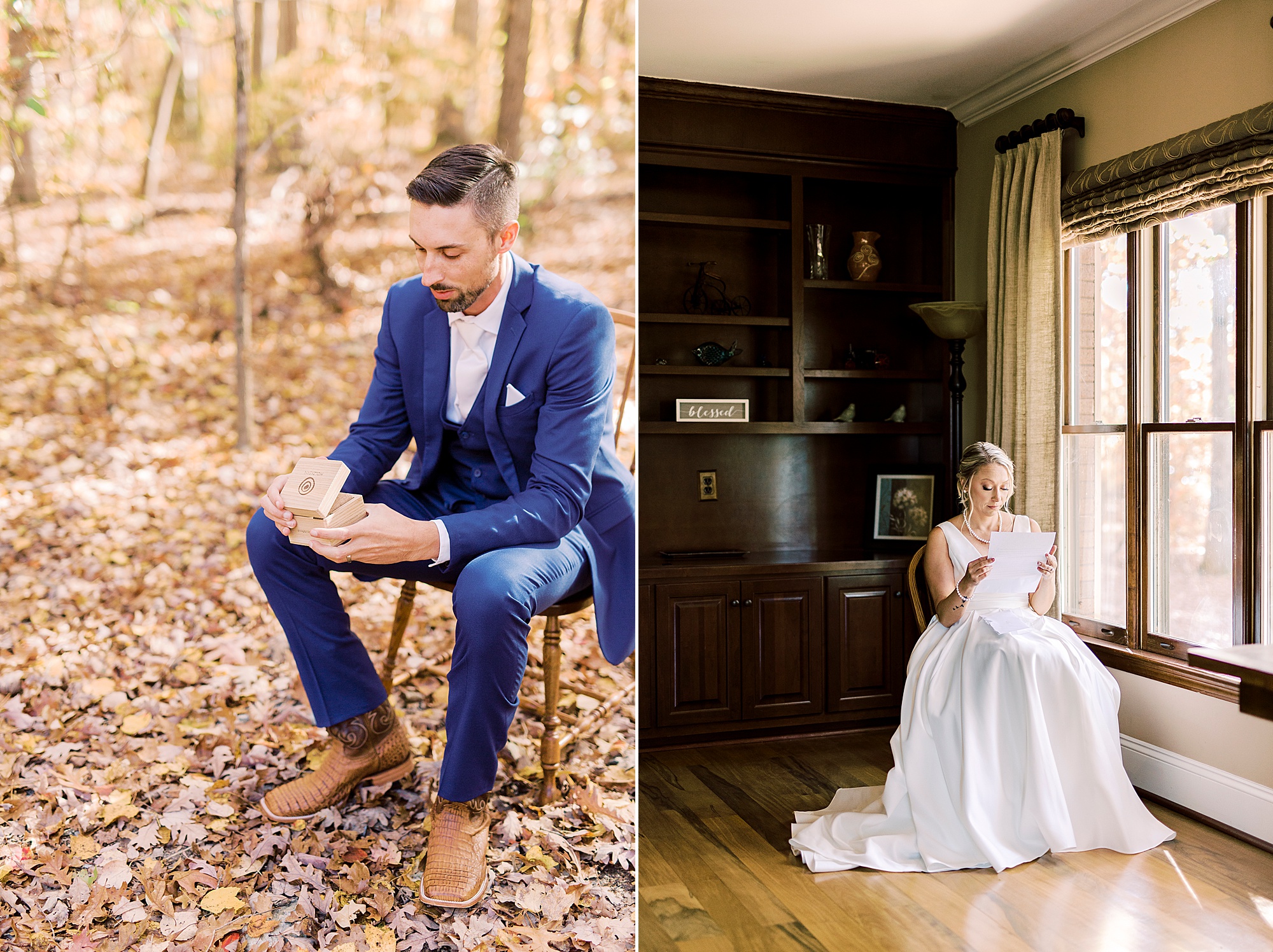 bride and groom exchange letters before Farm at Brusharbor wedding