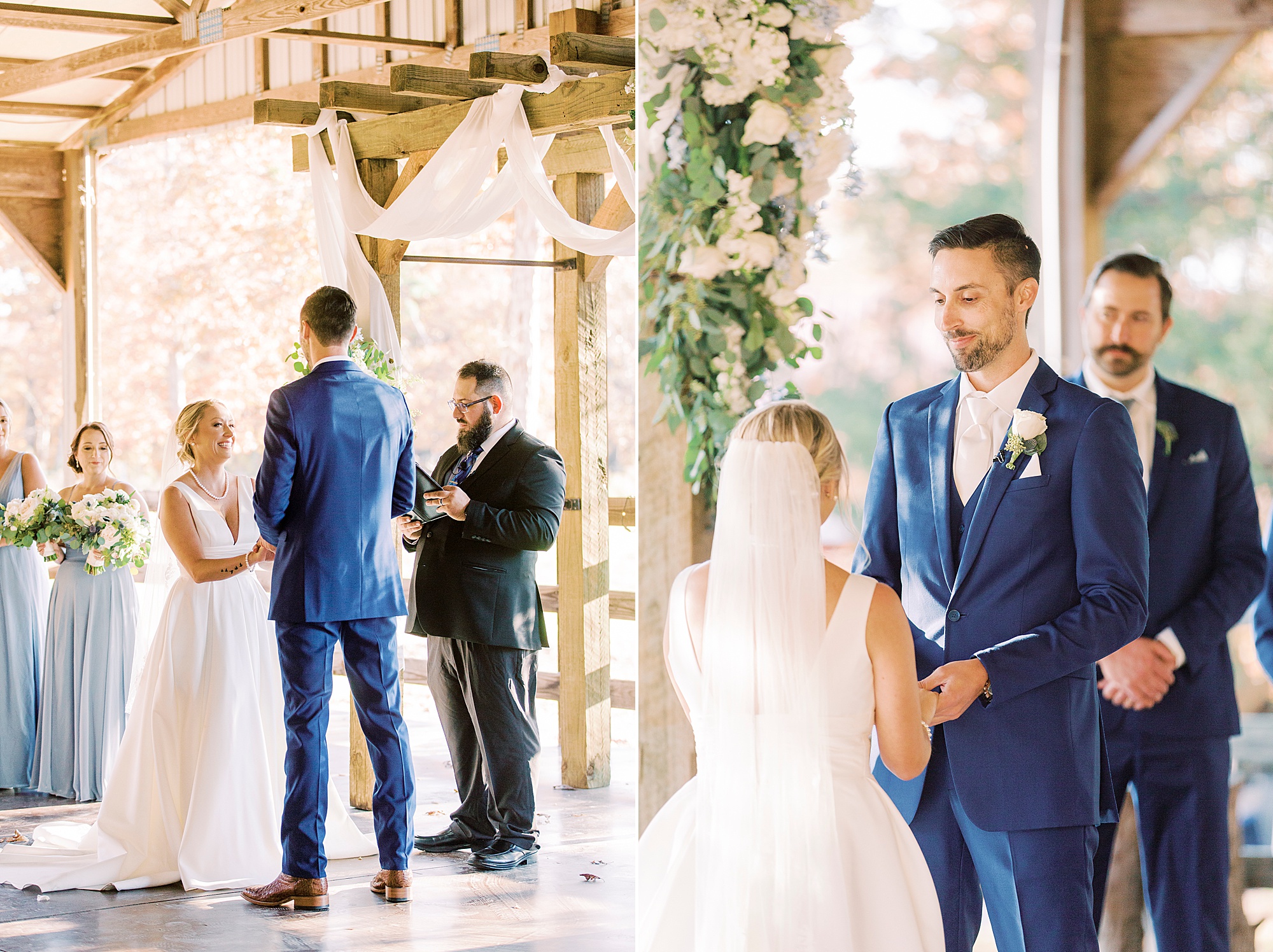 bride and groom exchange vows during outdoor wedding ceremony