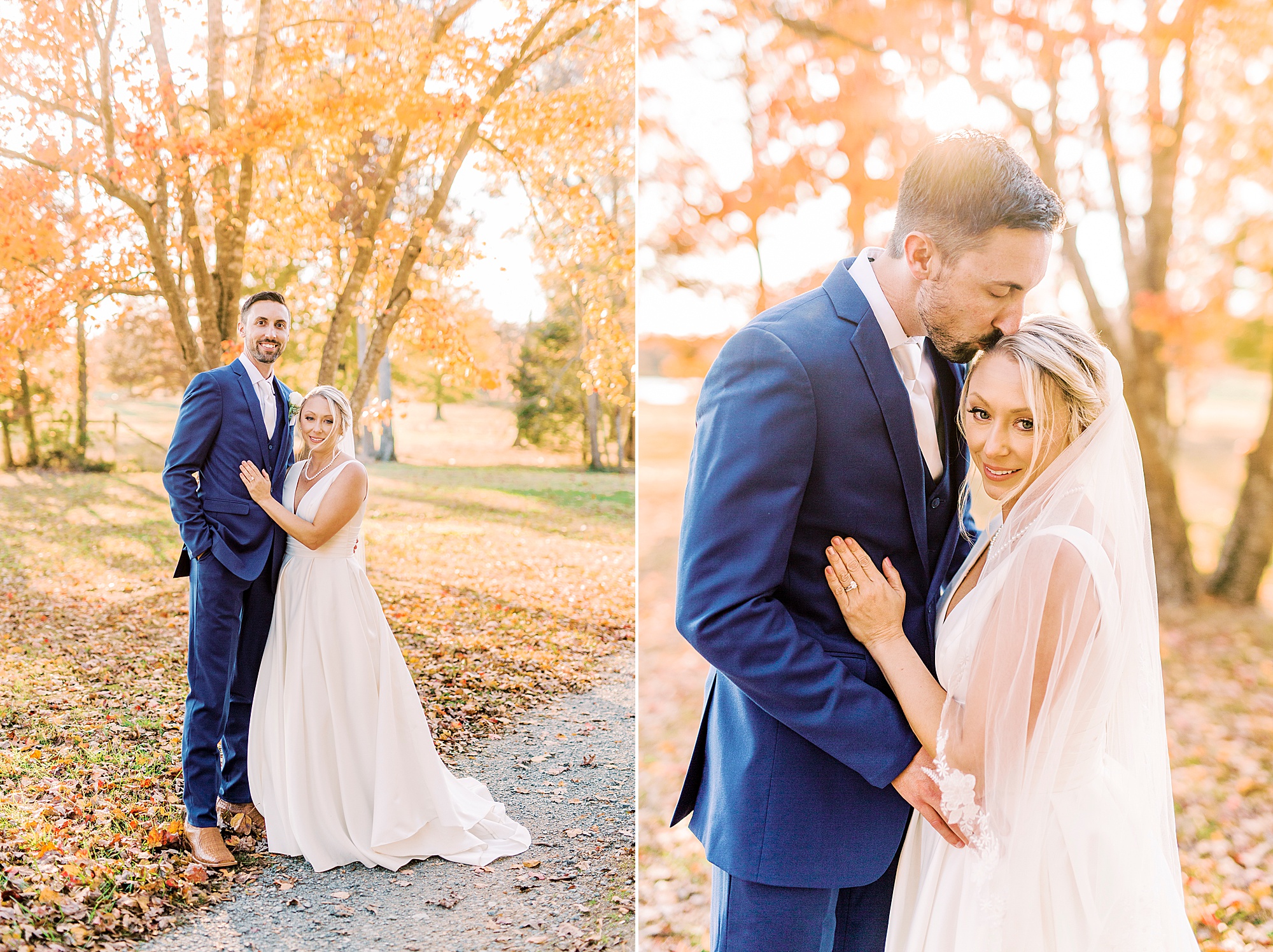 newlyweds pose together during sunset wedding portraits at the Farm at Brusharbor