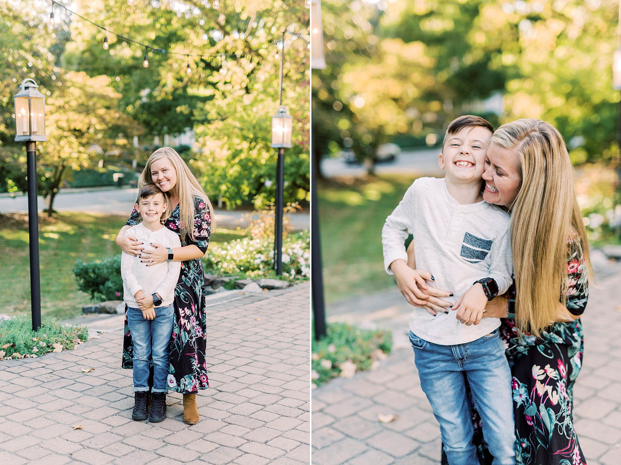 mom hugs son during family photos at Ritchie Hill