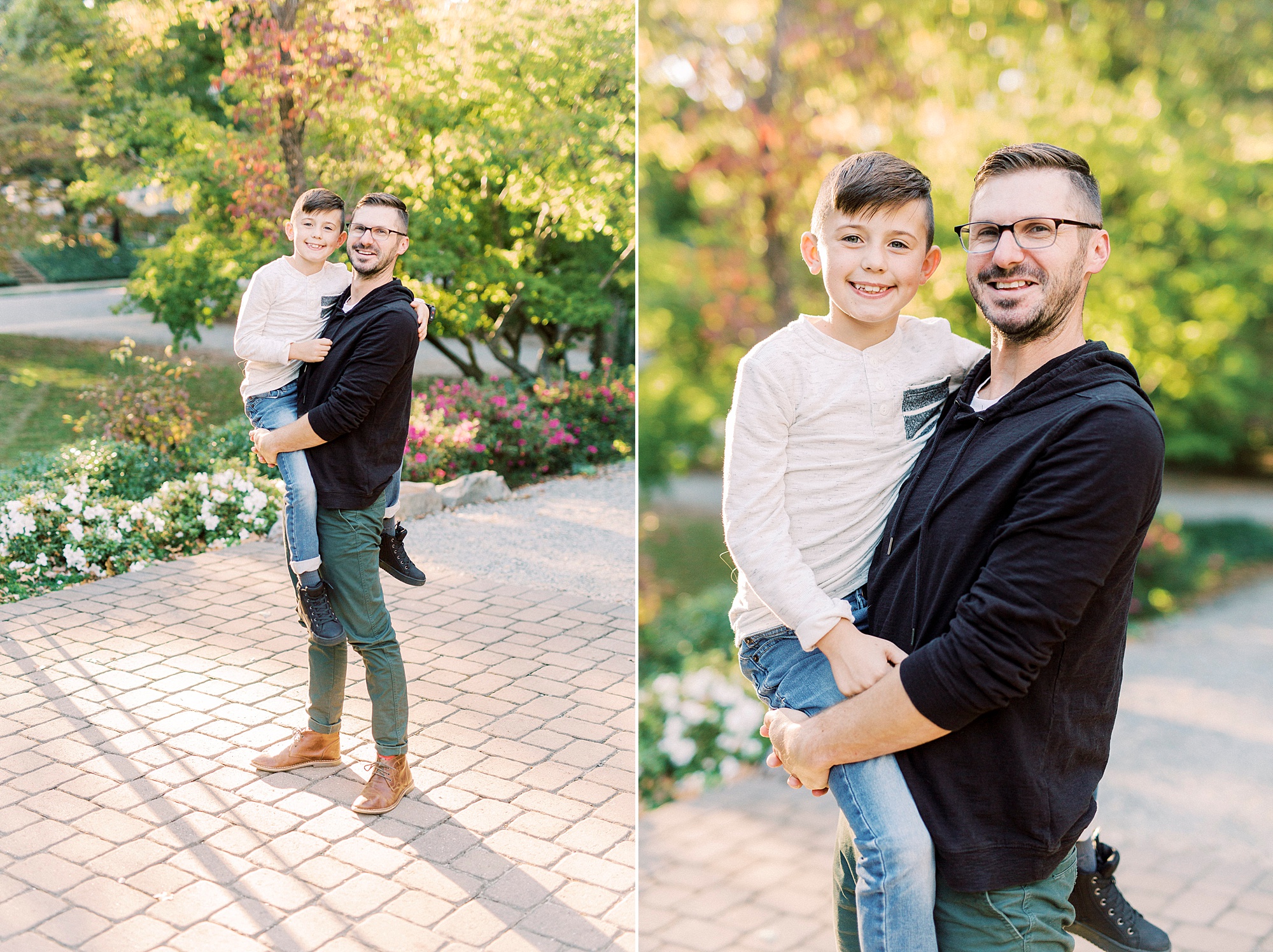 dad holds son during family photos at Ritchie Hill