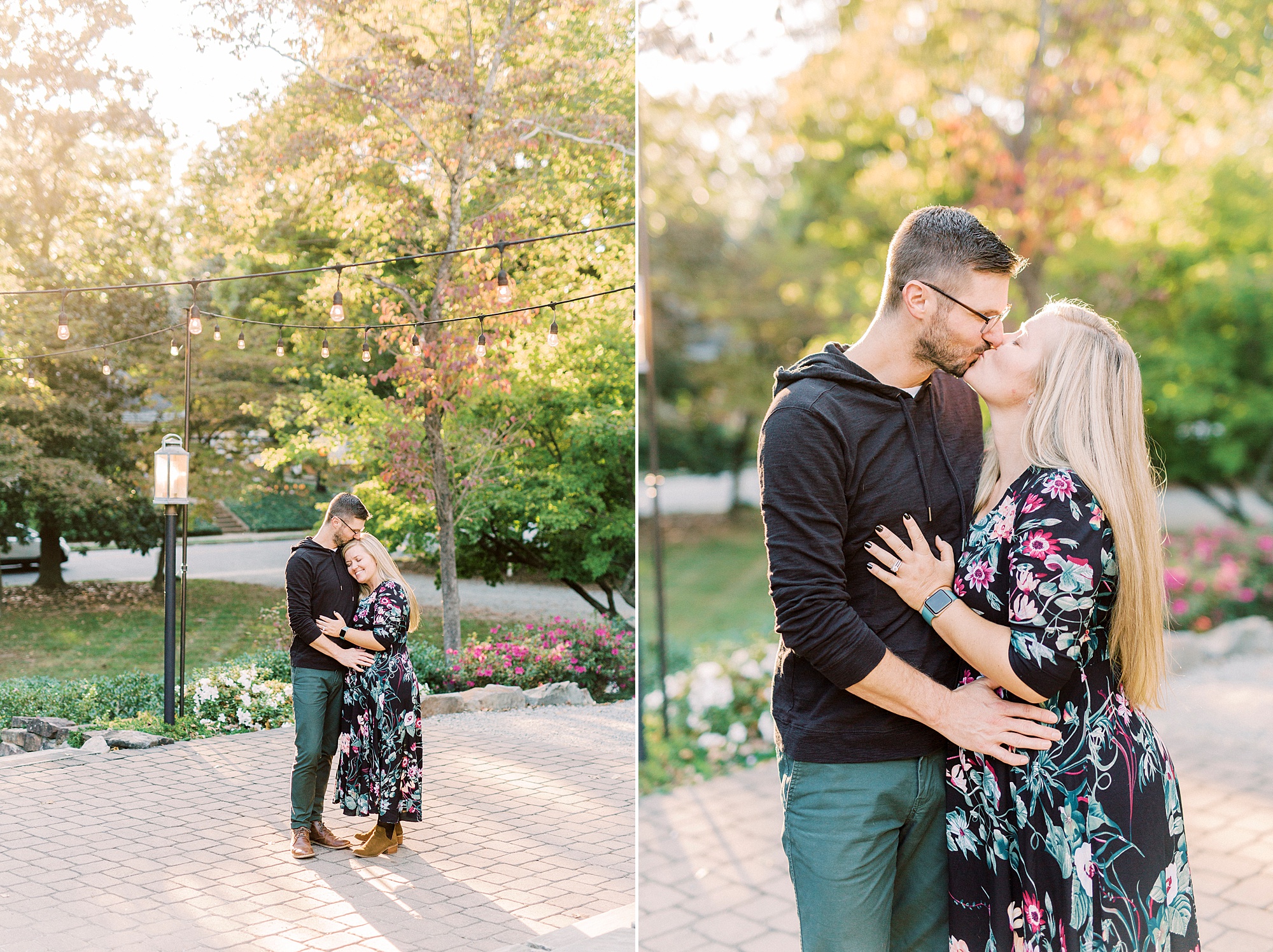 couple kisses on patio at Ritchie Hill