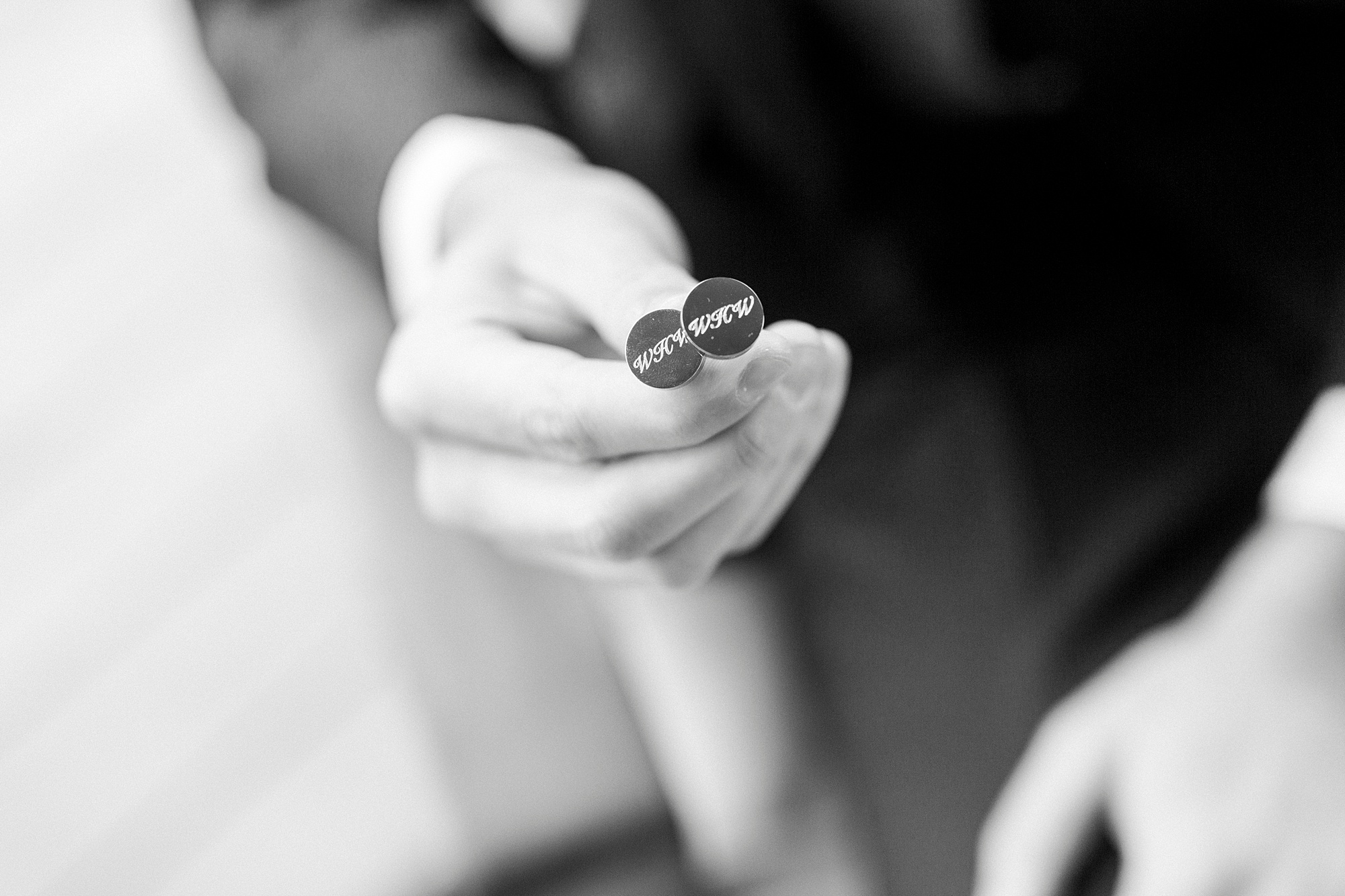 groom's custom cufflinks for romantic winter wedding in Bedford