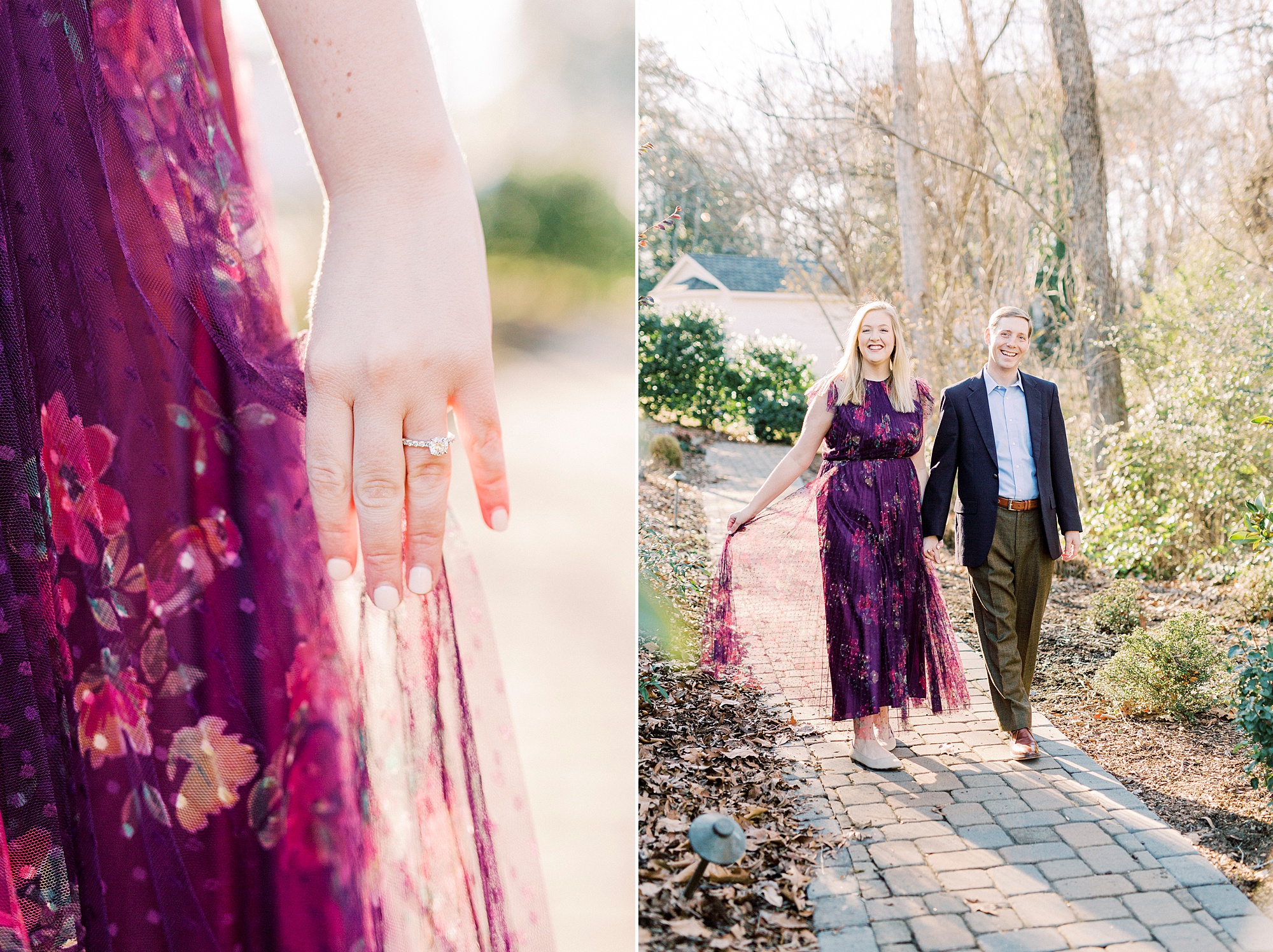 bride holds dress showing off ring at Ritchie Hill