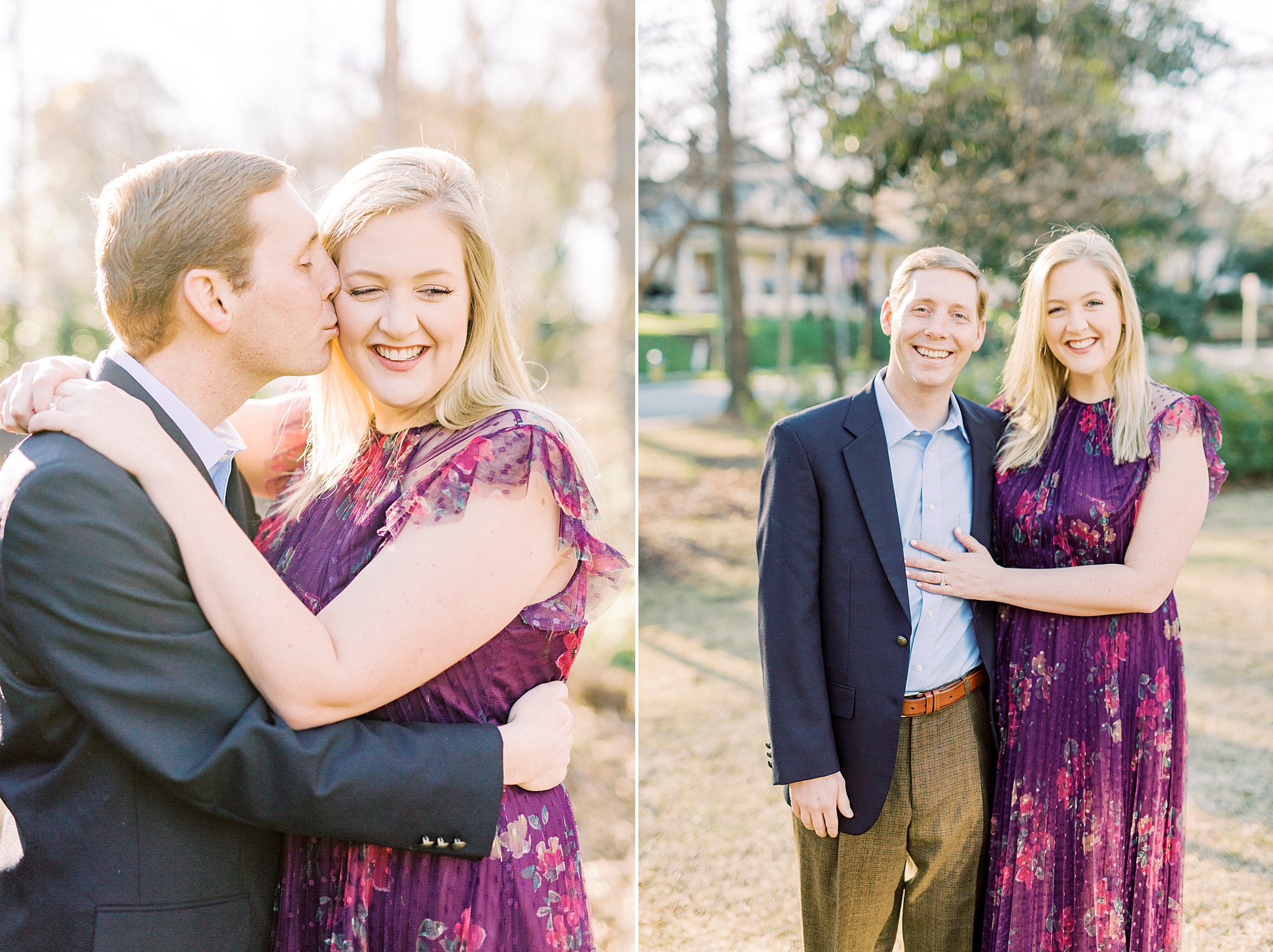 groom kisses bride's forehead during NC engagement session