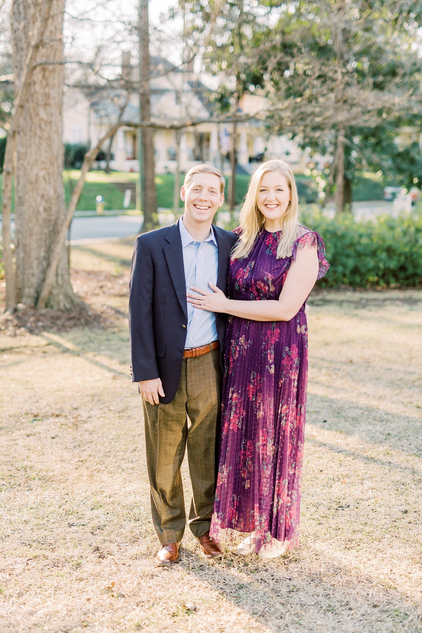 bride hugs groom during NC engagement photos