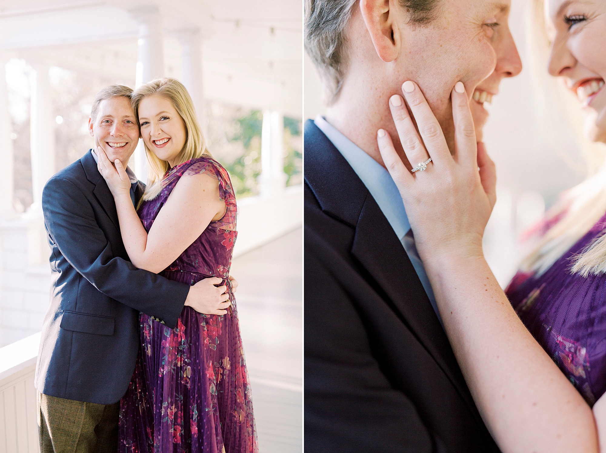 bride holds groom's chin during engagement photos at Ritchie Hill