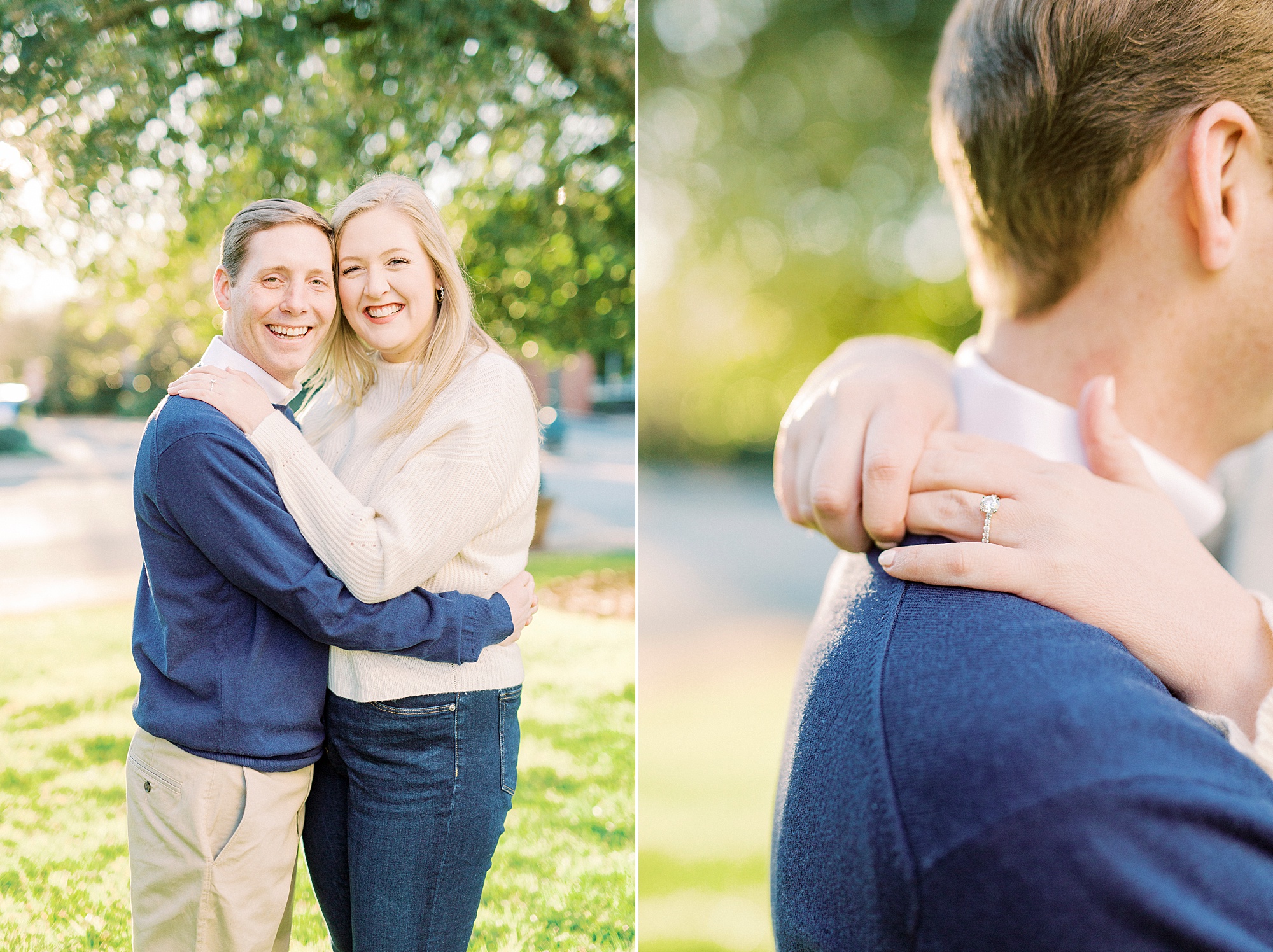 sunset engagement session in Downtown Concord park