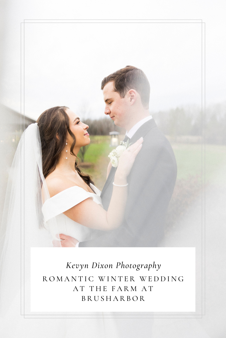 Winter wedding at The Farm at Brusharbor with classic black and white details photographed by wedding photographer Kevyn Dixon Photography.