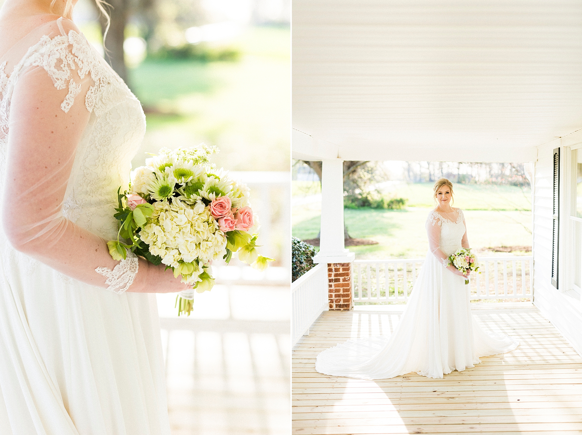 bride holds bouquet of wildflowers during bridal session