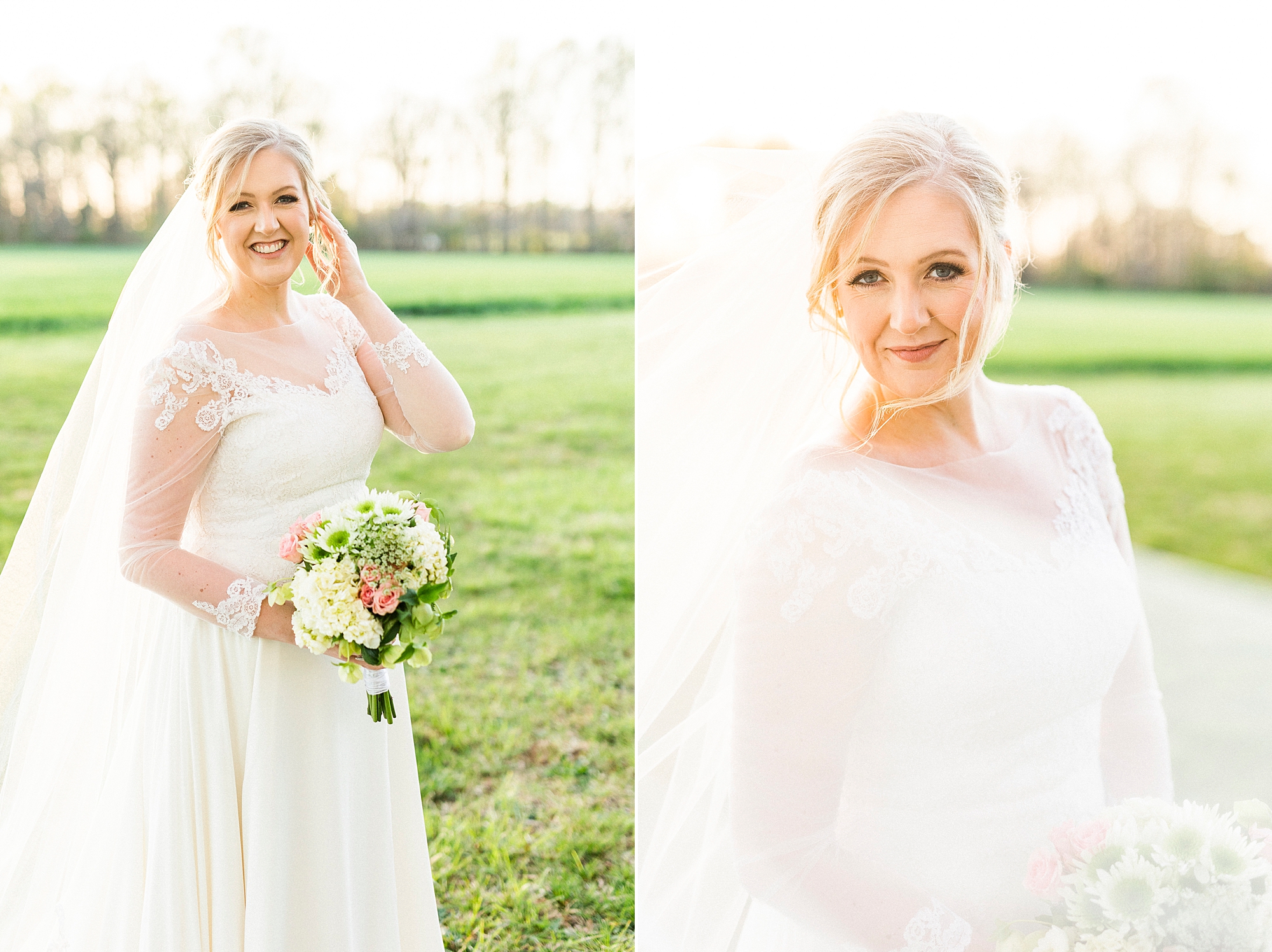 bride pushes hair over ear during bridal session