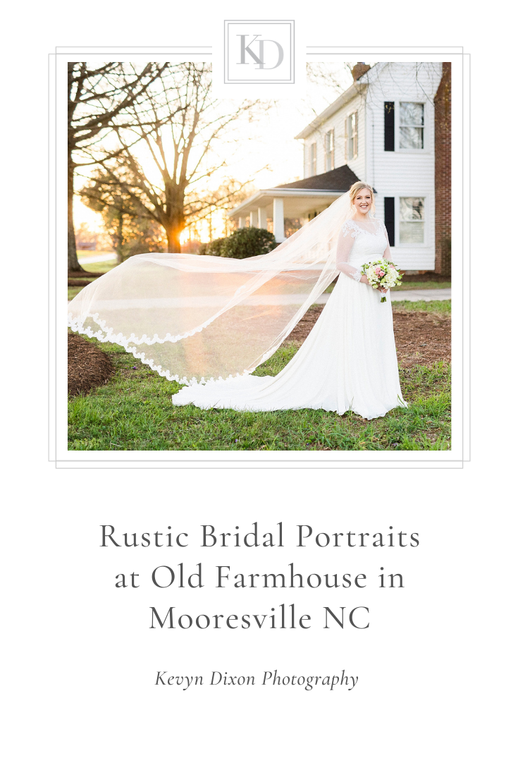 Mooresville bridal portraits at old farmhouse photographed by NC wedding photographer Kevyn Dixon Photography