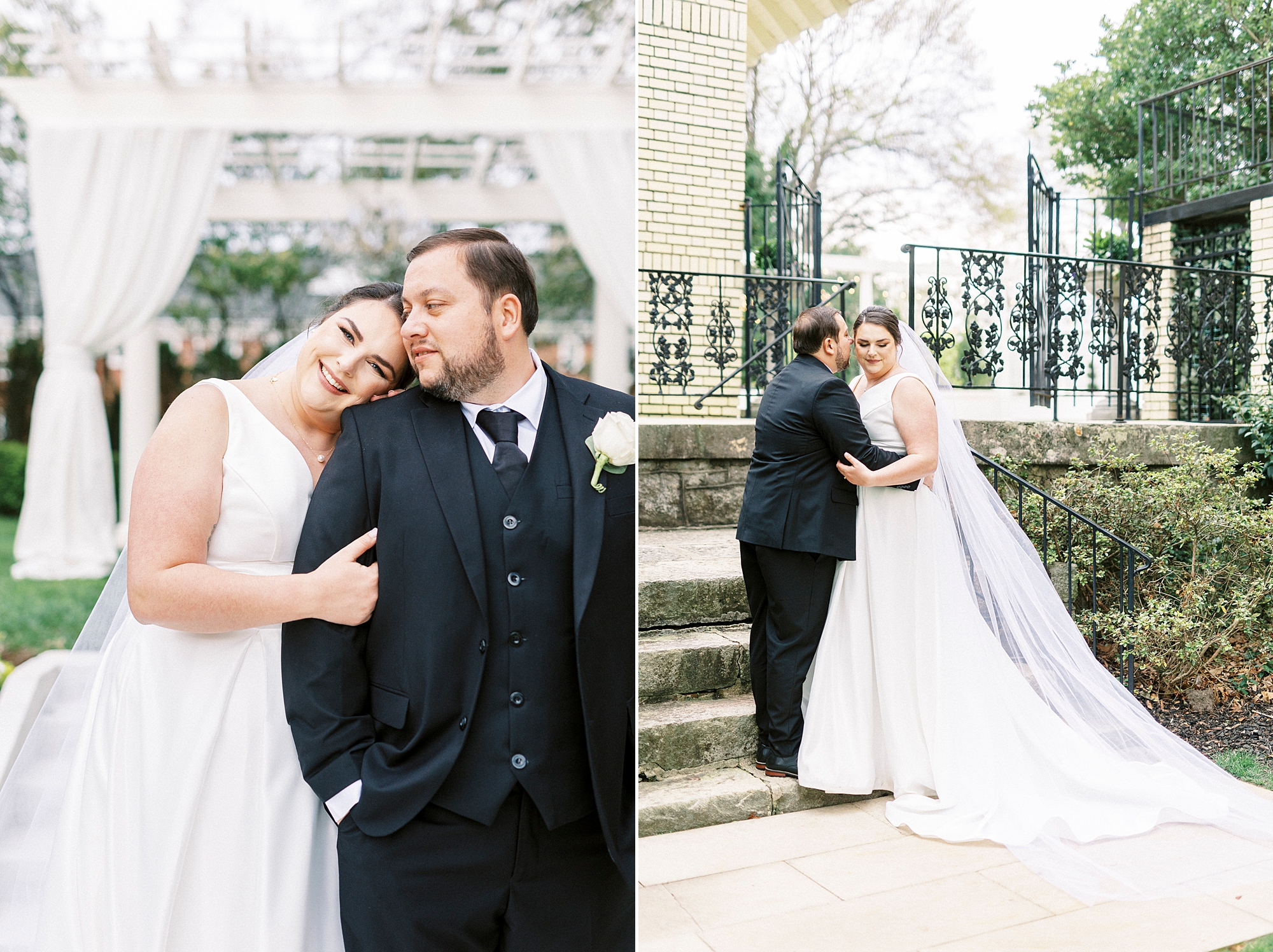 couple walks on steps at ceremony site 
