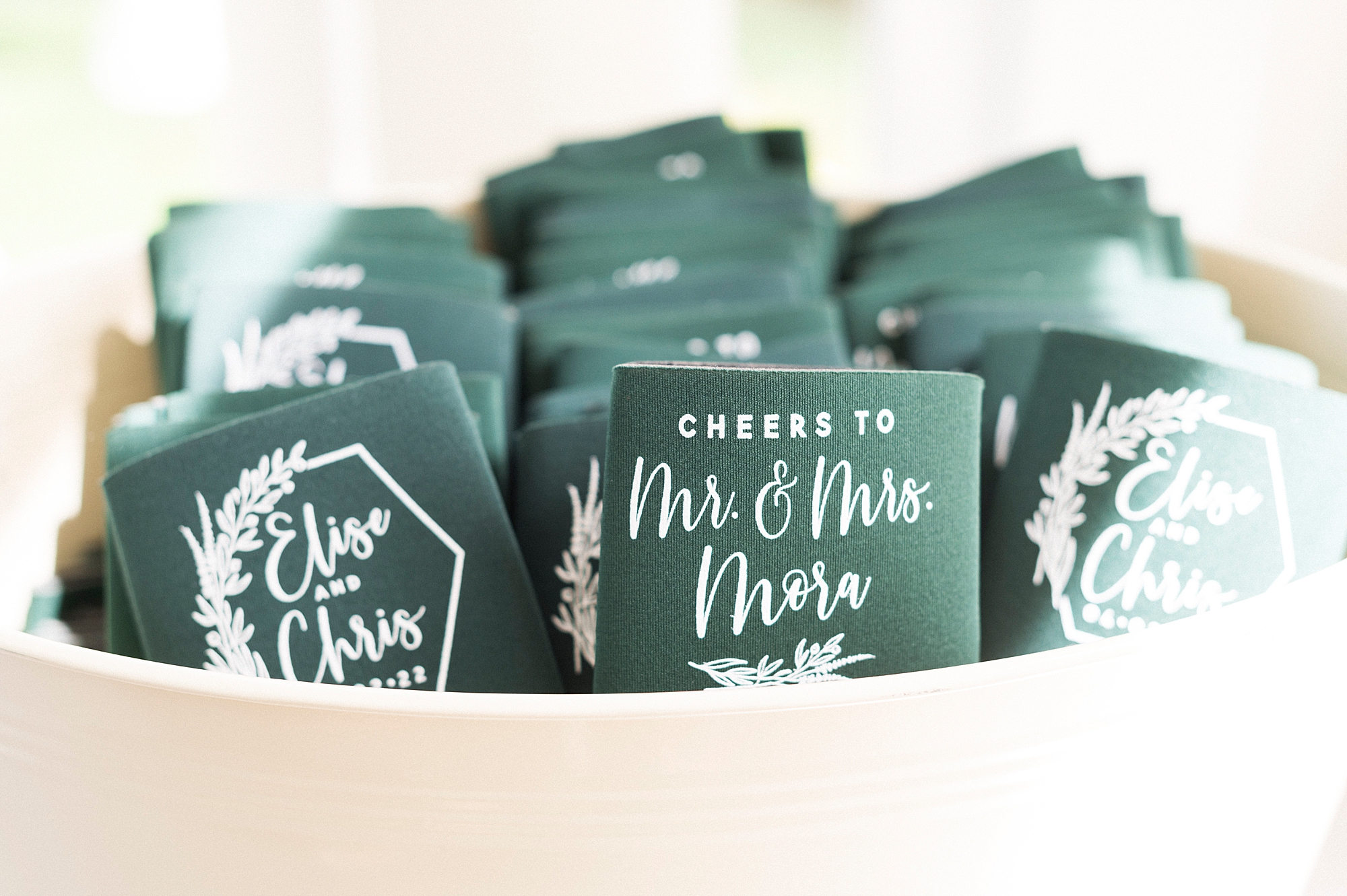 green beer koozies for wedding reception