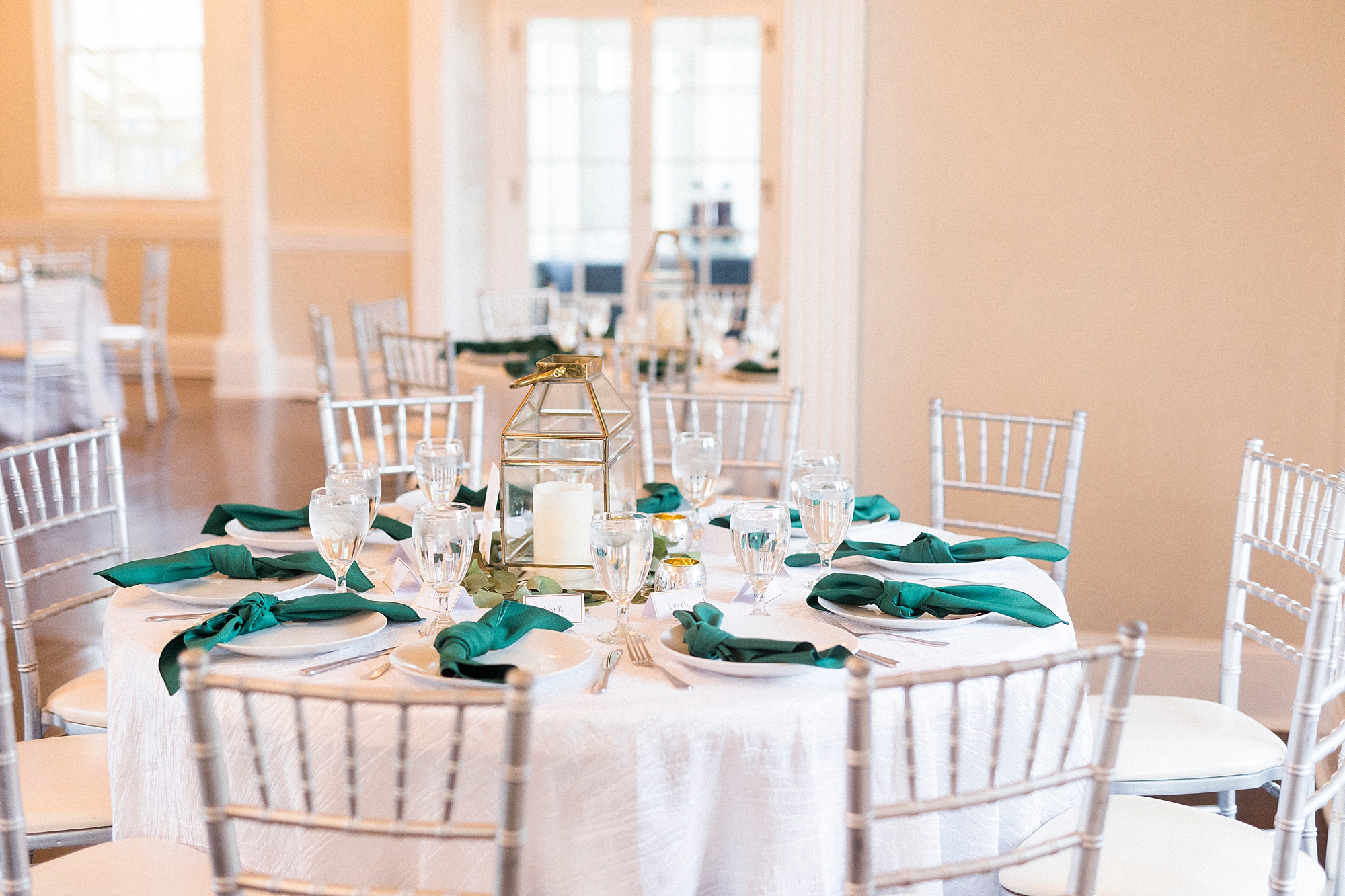 wedding reception setup with green details at Separk Mansion