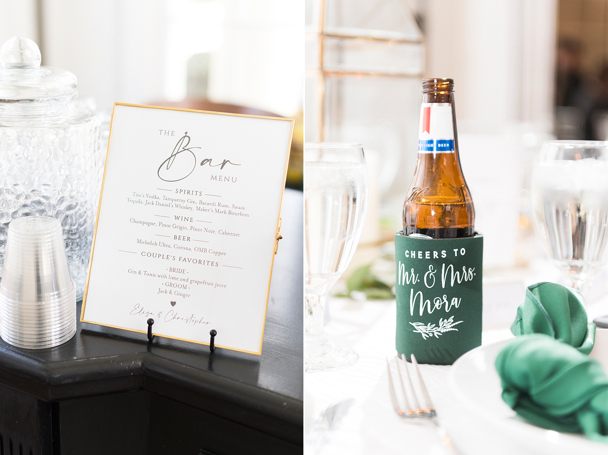 wedding reception with custom koozies