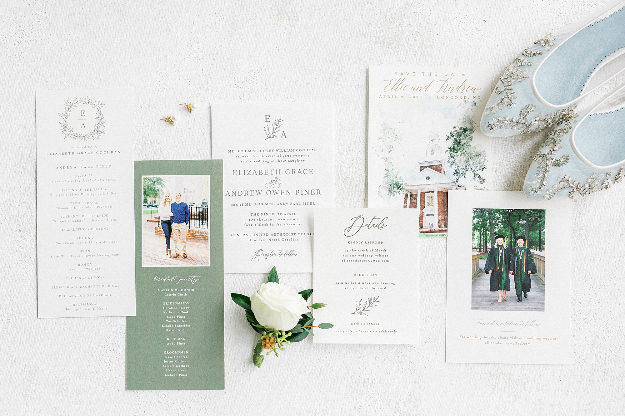 spring invitation suite with green envelope for spring wedding