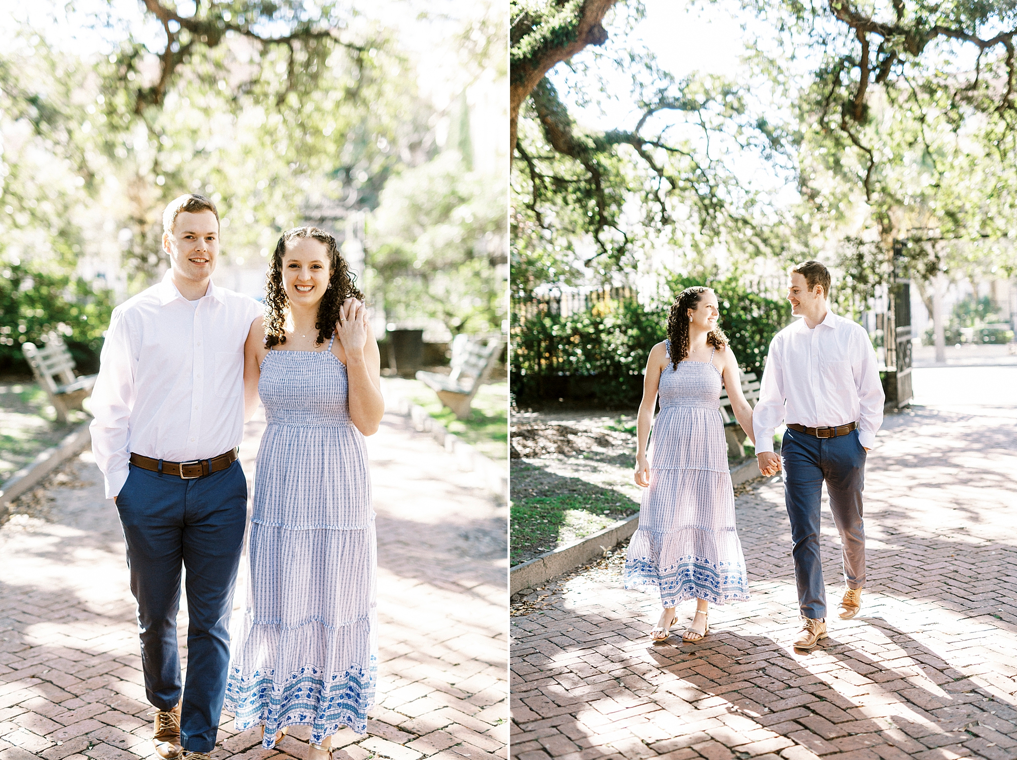 married couple walks through Charleston park