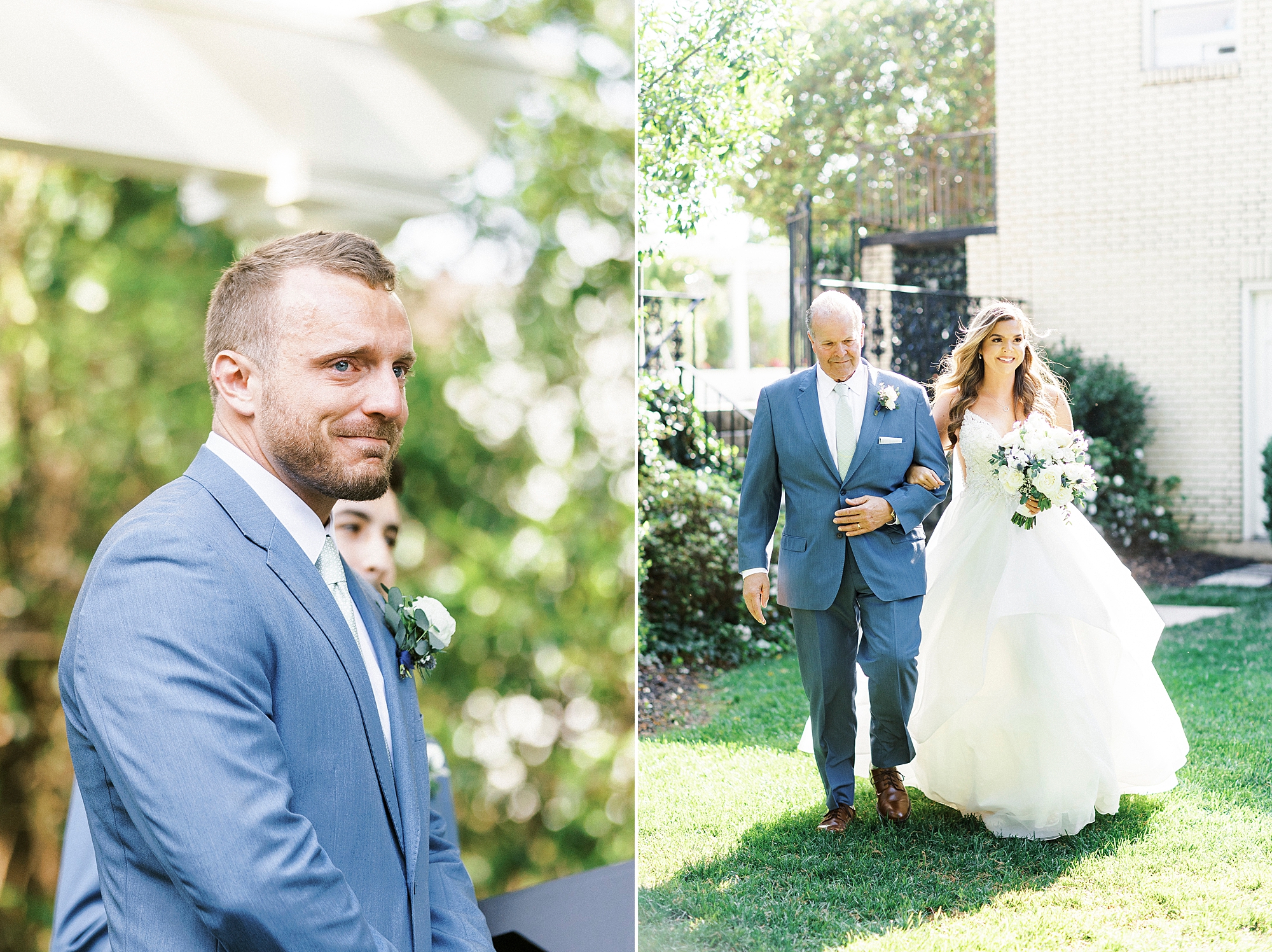 groom watches bride walk down aisle at Separk Mansion