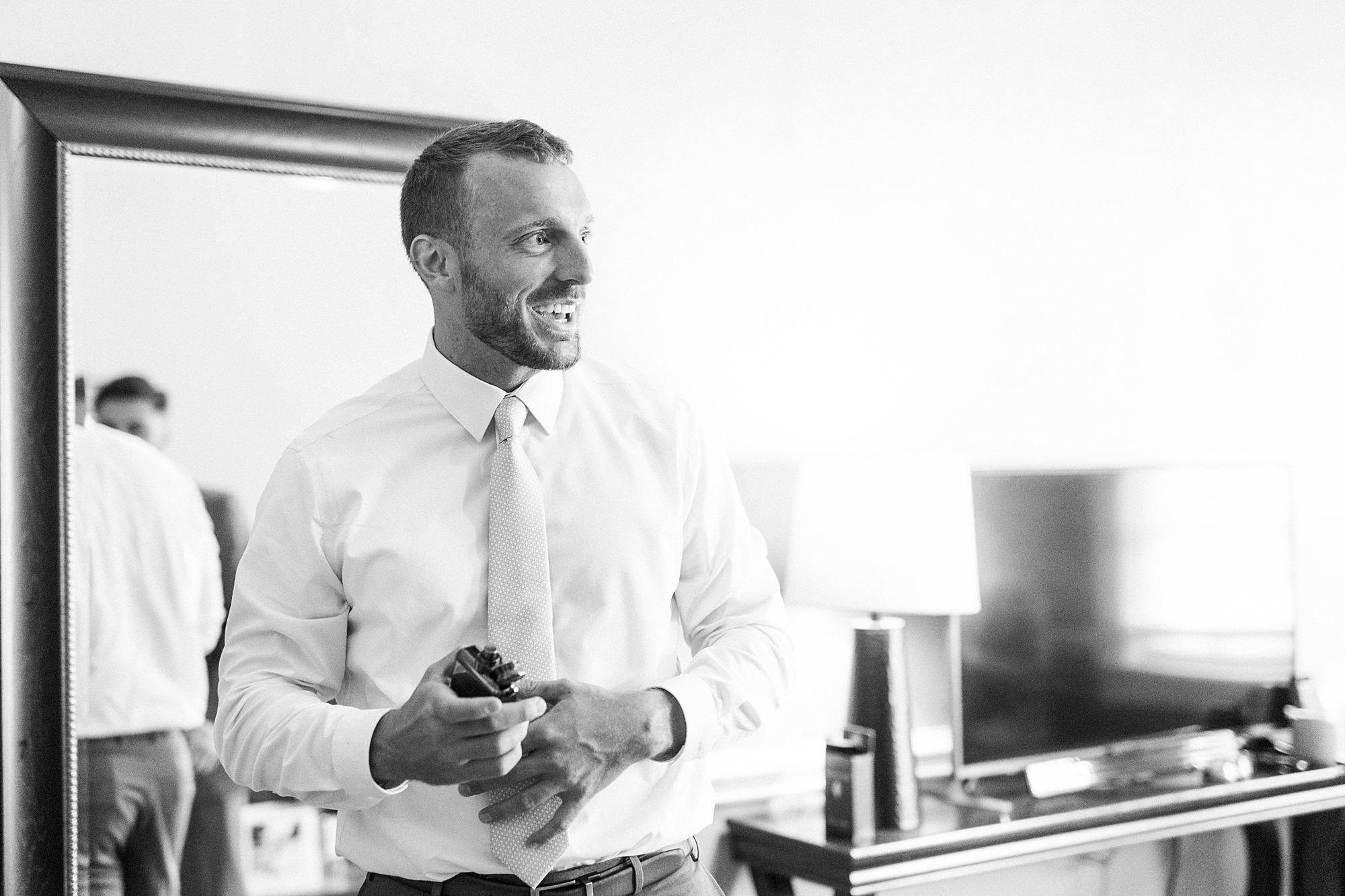 groom prepares for NC wedding day