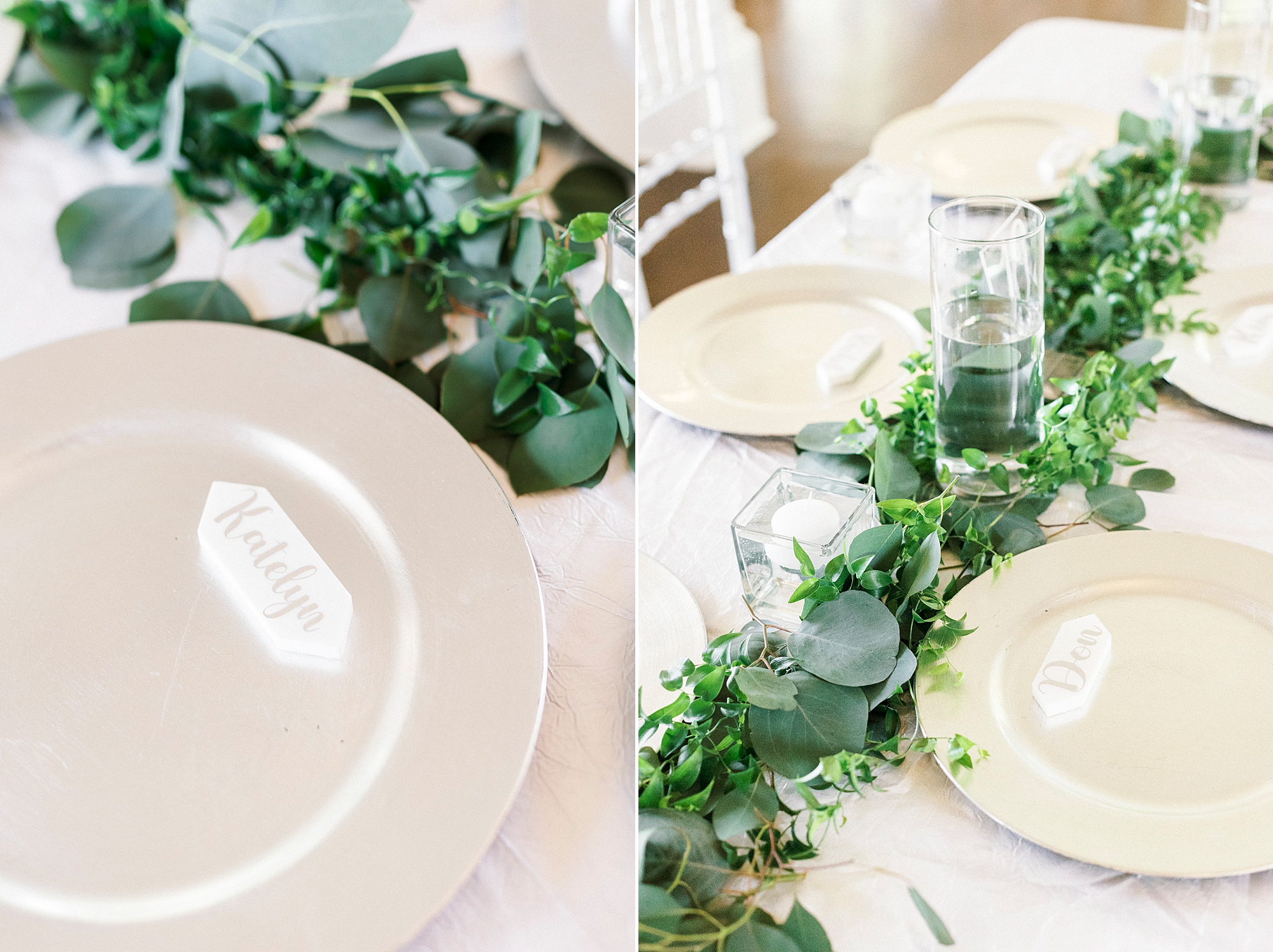 green and gold details for NC wedding reception