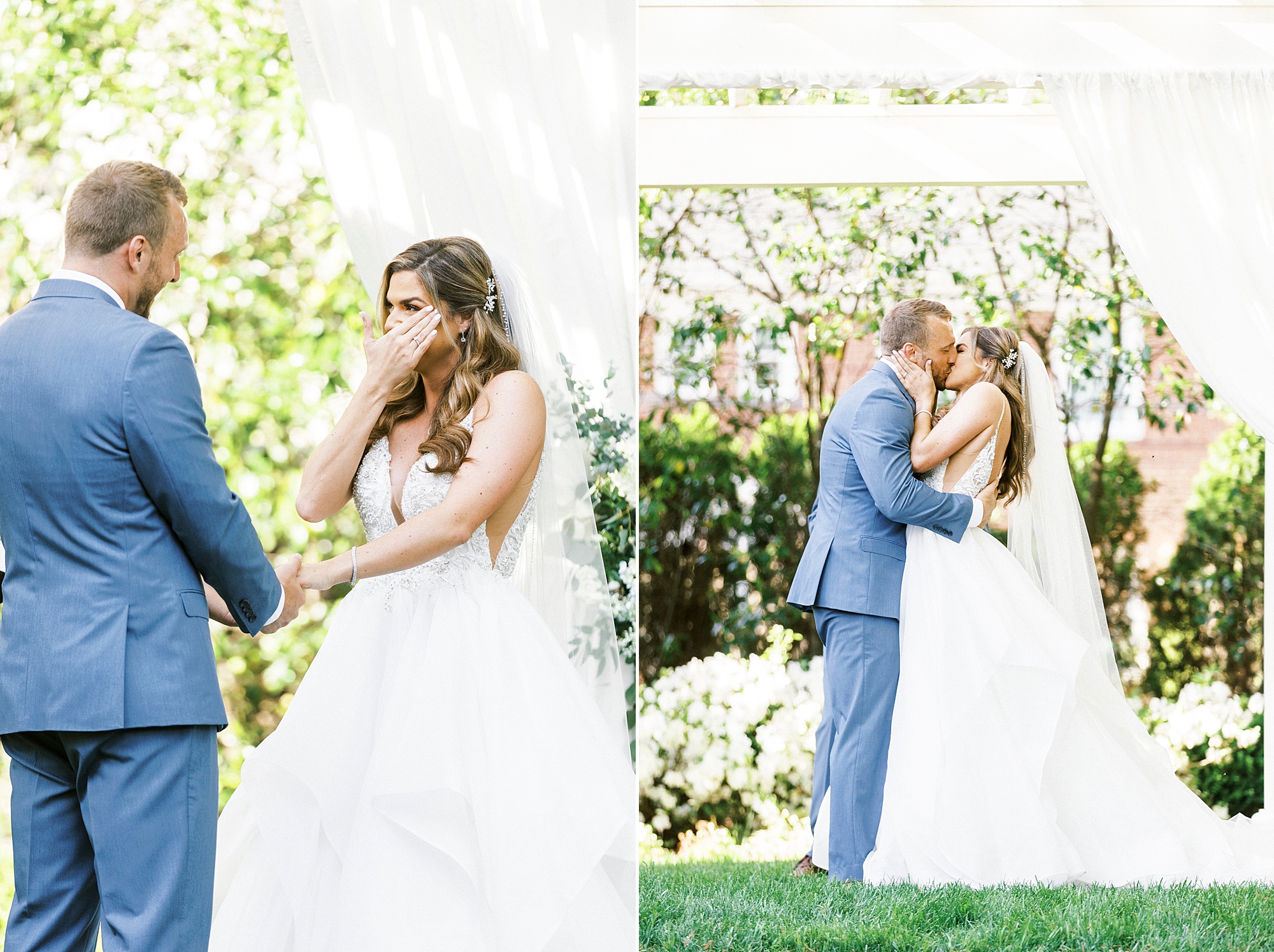 bride cries during ceremony in Gastonia NC