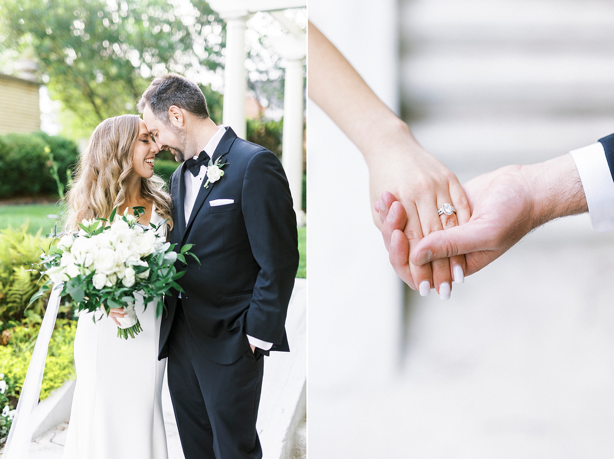 bride and groom hug in gardens of Separk Mansion
