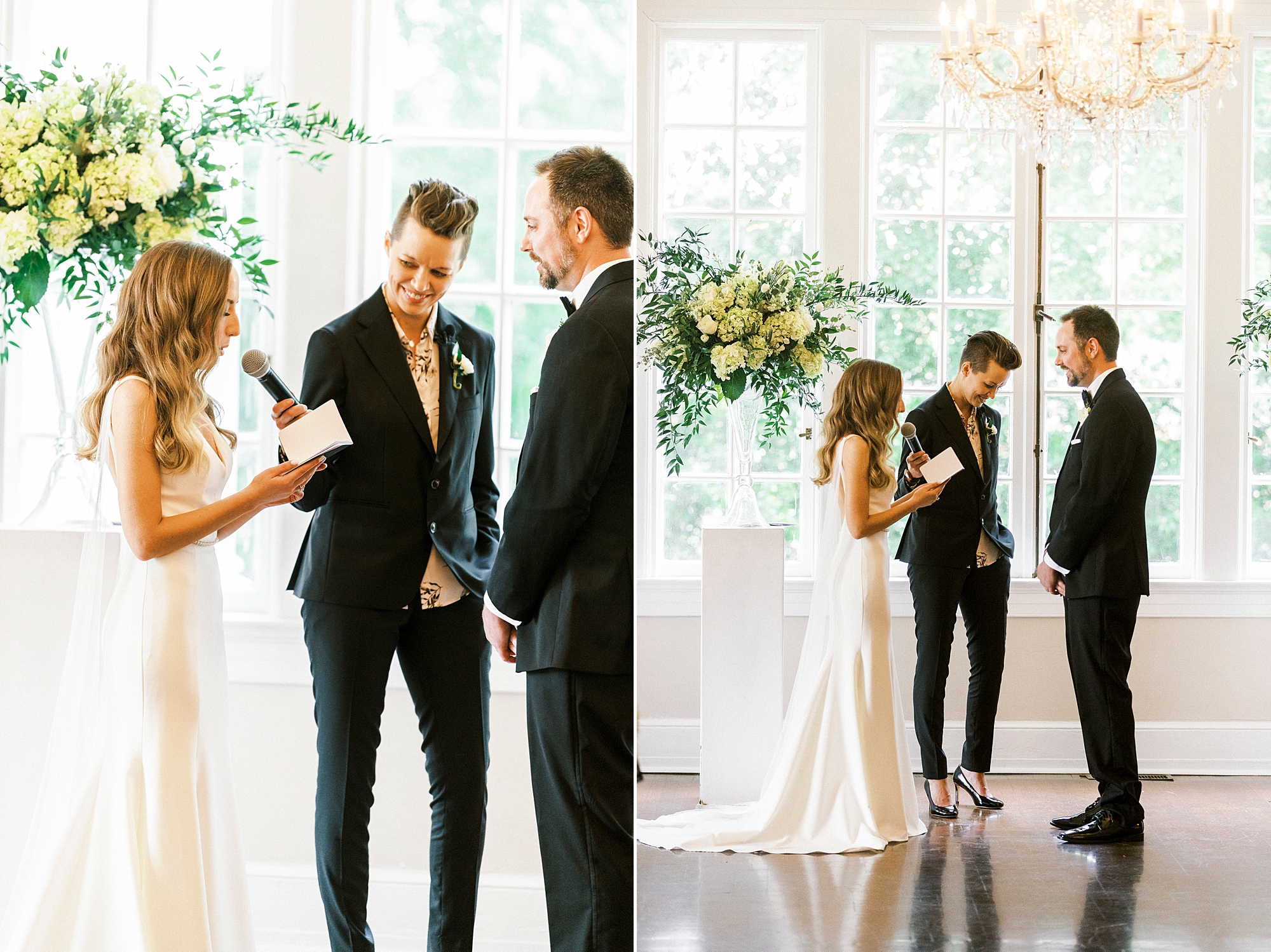 bride reads vows during wedding ceremony at Separk Mansion