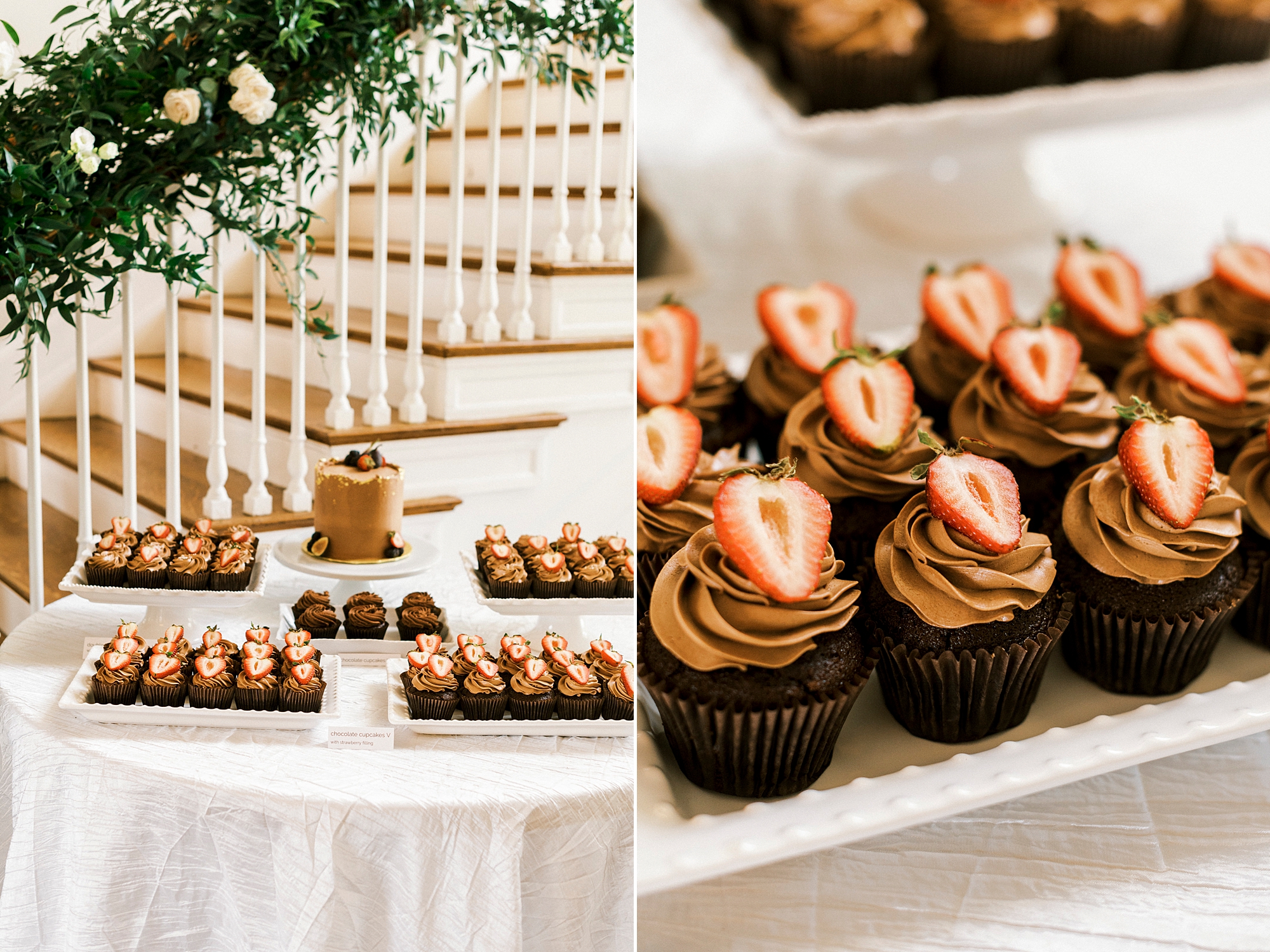 cupcakes with strawberries and cake for NC reception