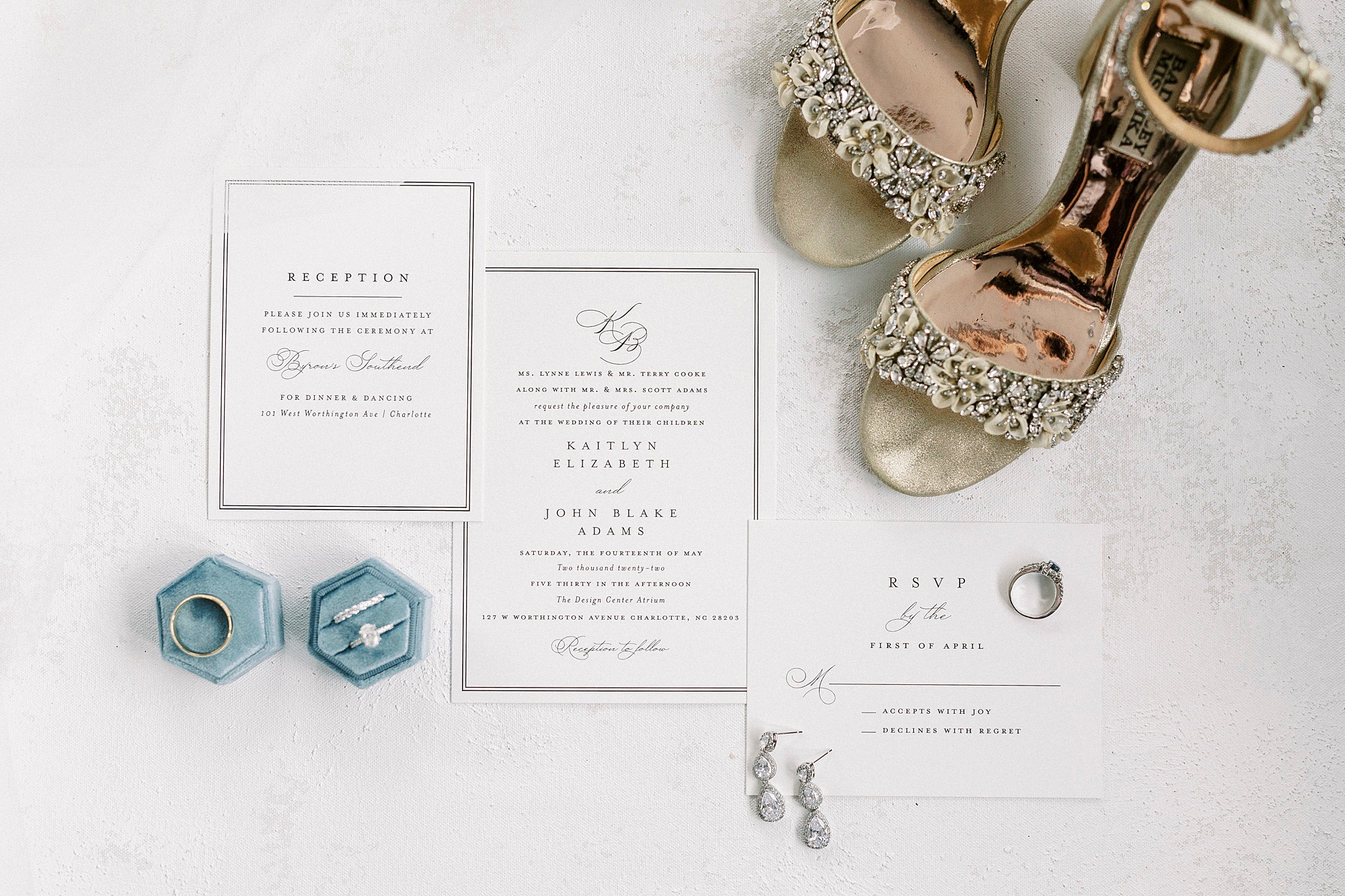 summer wedding invitation suite and jewelry