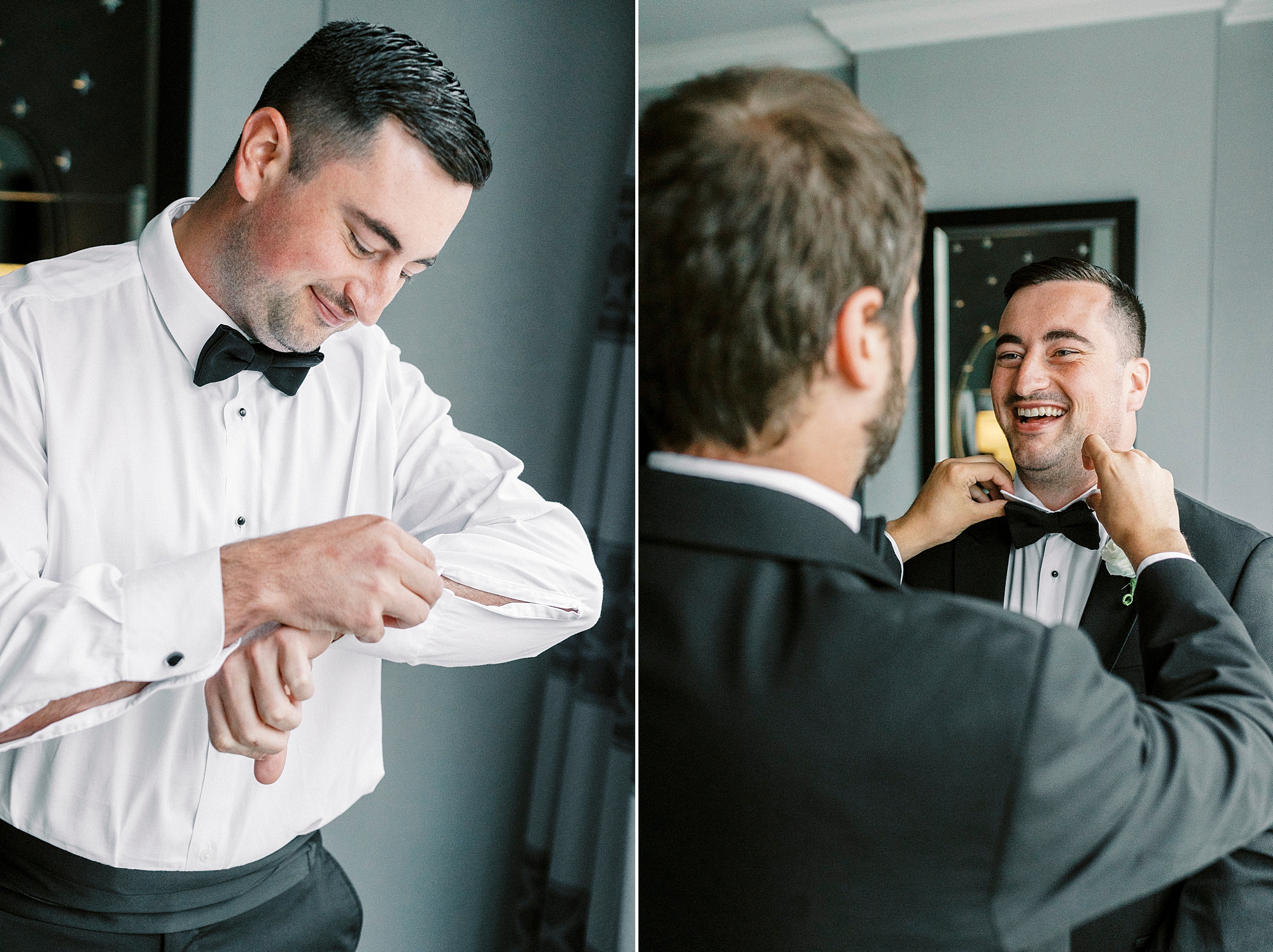 groom prepares for Charlotte wedding at Kimpton Tyron Park