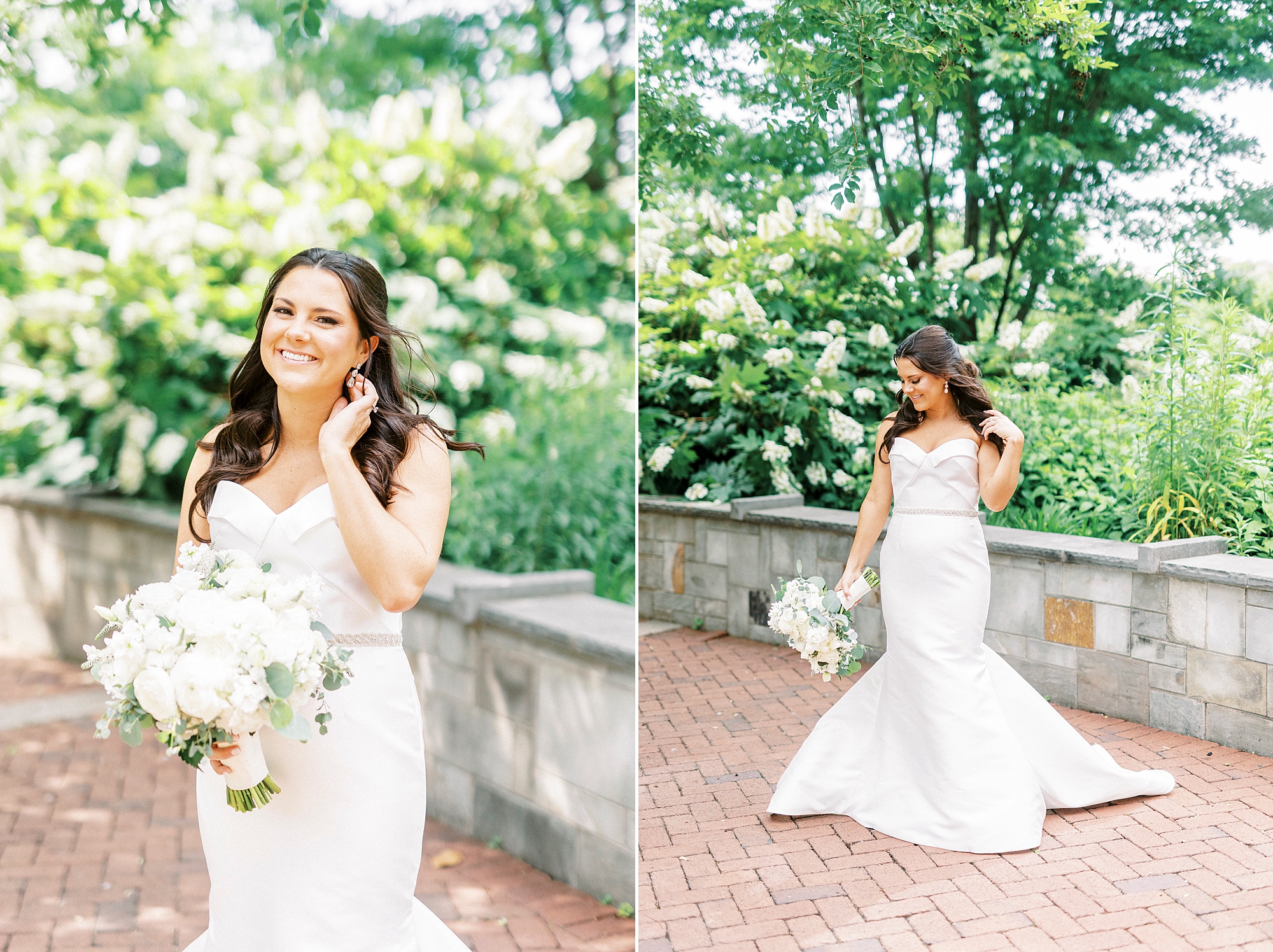 bride poses in mermaid gown outside Kimpton Tyron Park